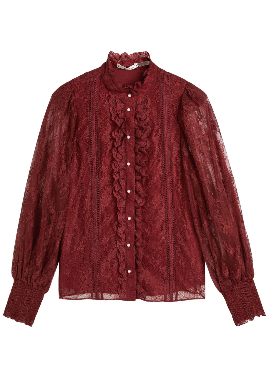 Alice + Olivia Eugenia Ruffled Lace Blouse - 1