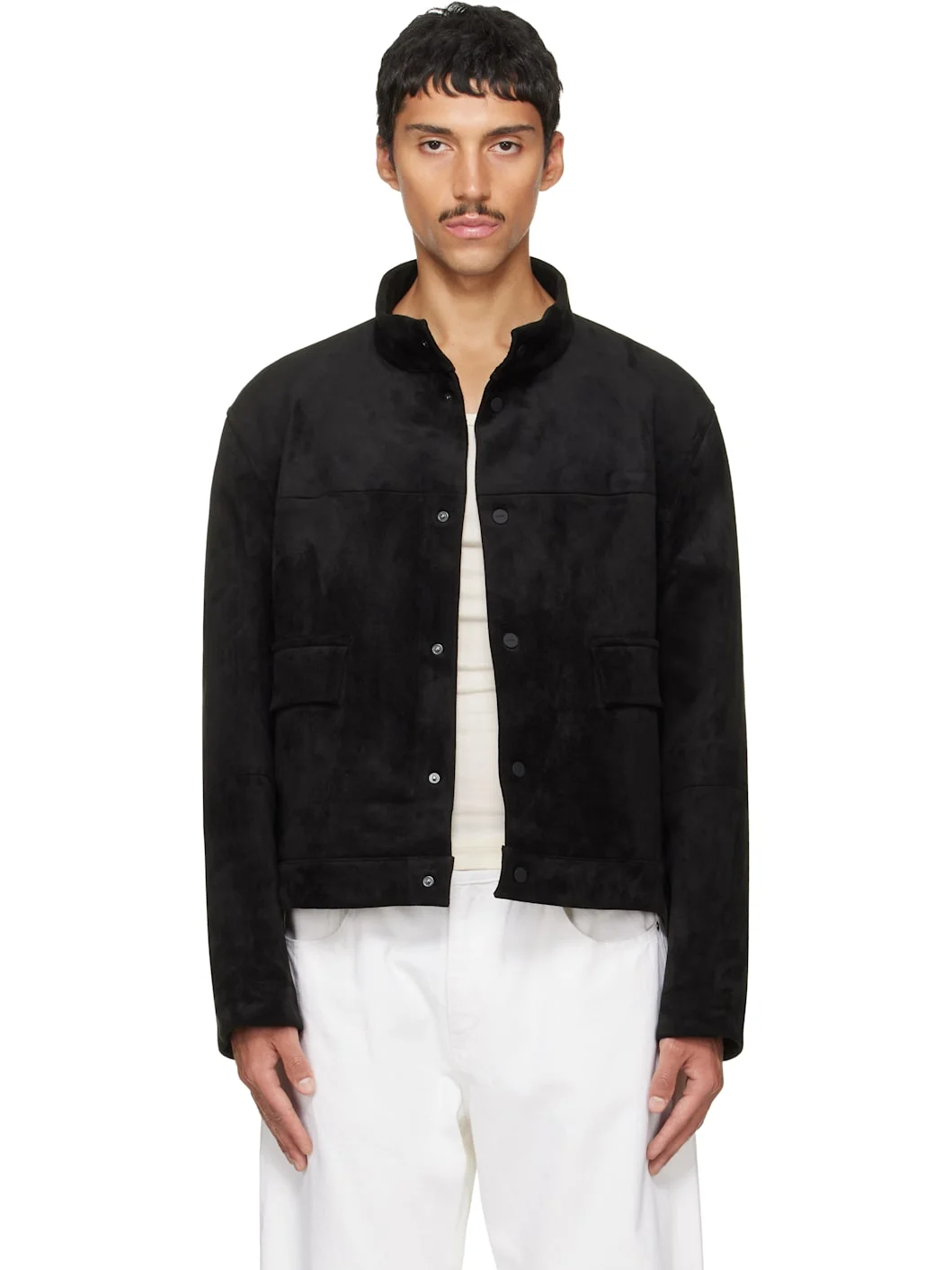 Black Regular-Fit Faux-Suede Jacket - 1