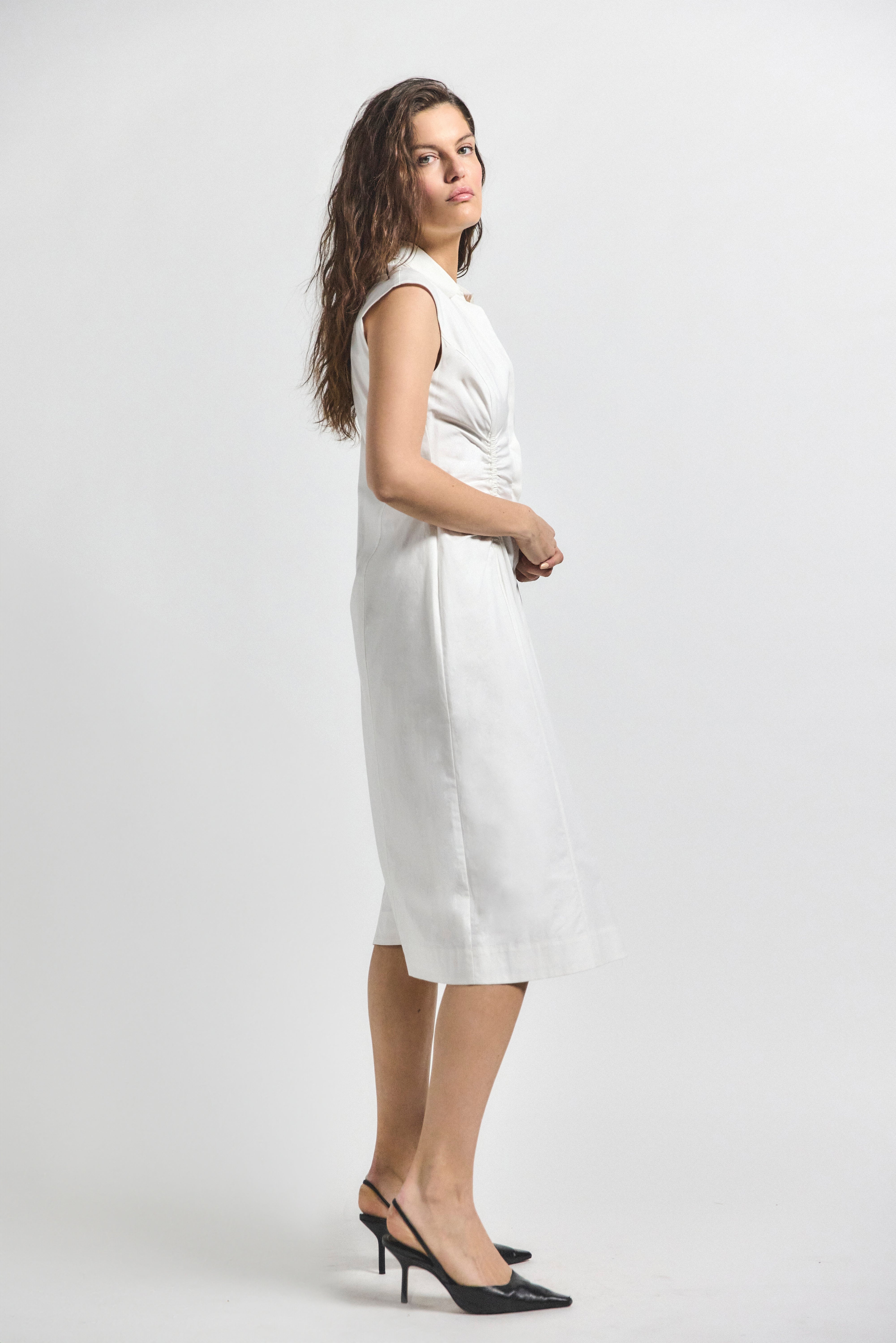 NERA RUCHED BUTTON DOWN DRESS - 3