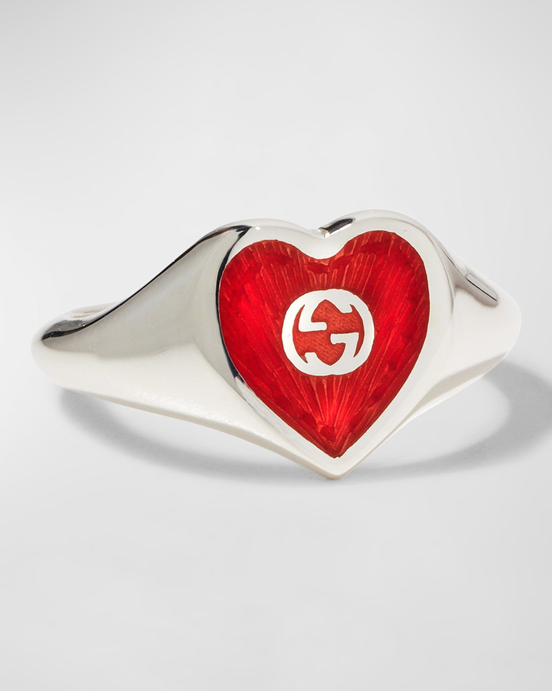 Sterling Silver Interlocking G Heart Enamel Ring 1