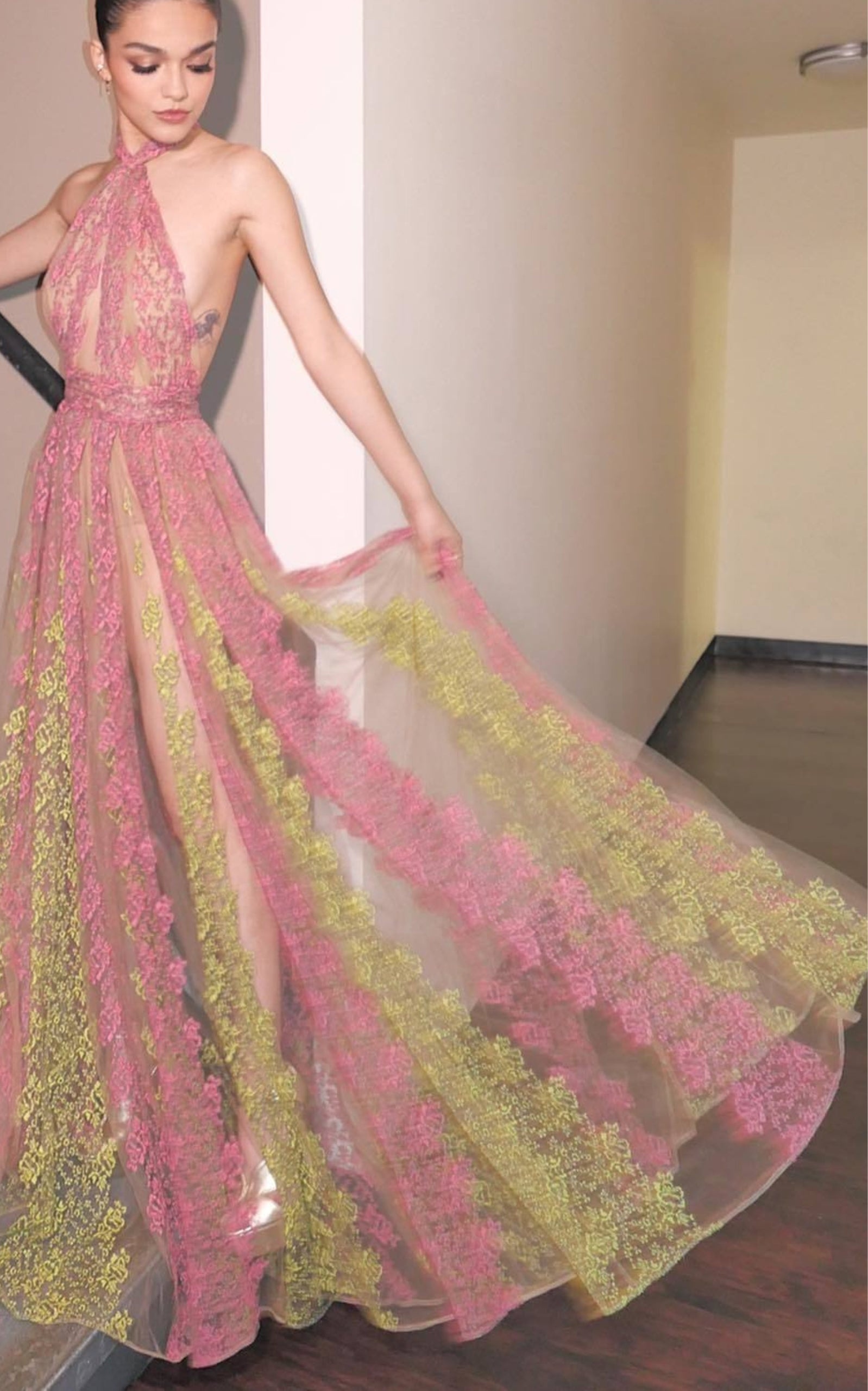 Floral Embroidery Tulle Floral Gown - 6