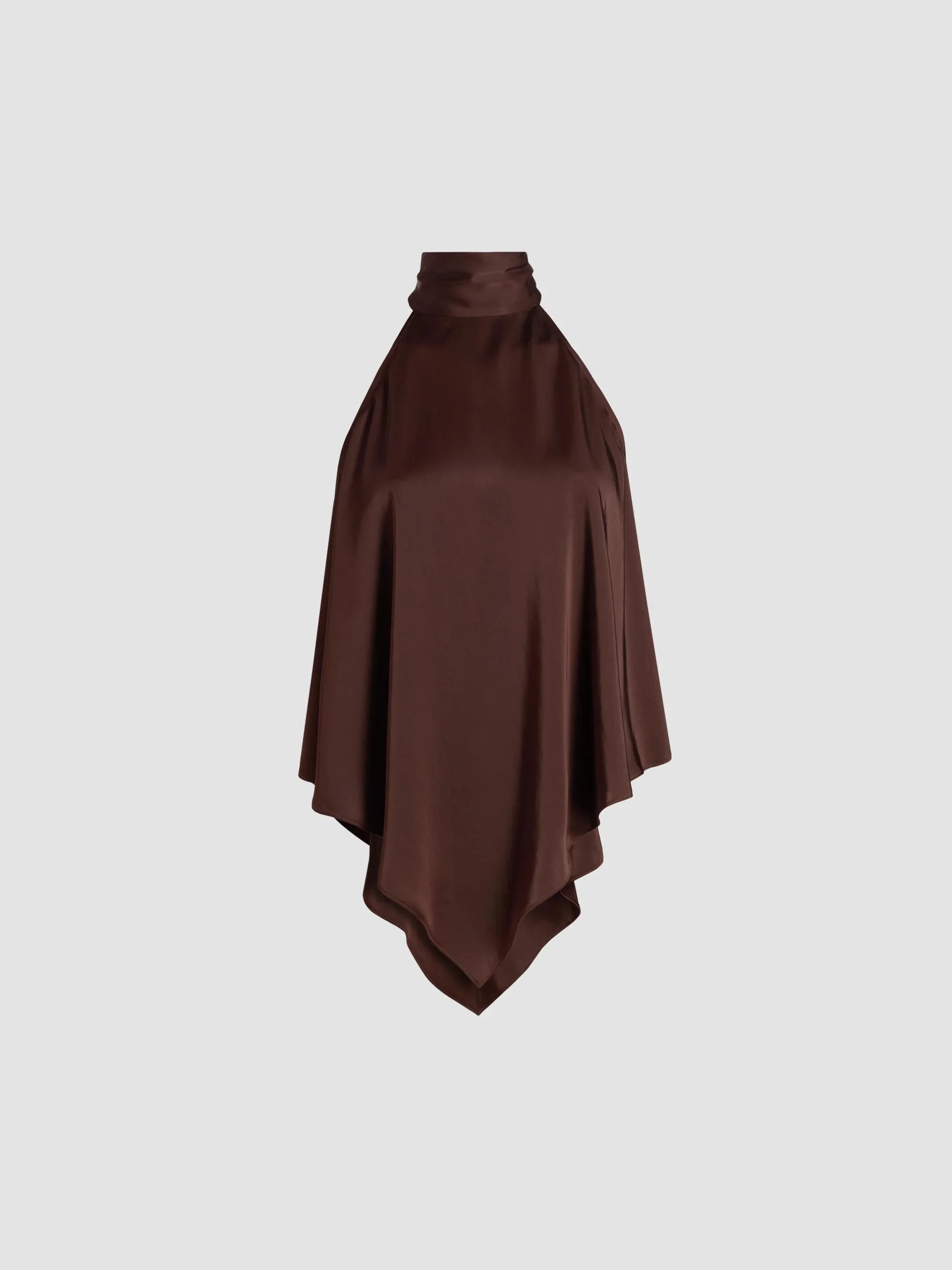 Women's Lightweight Satin Handkerchief Top - Chocolate - 1