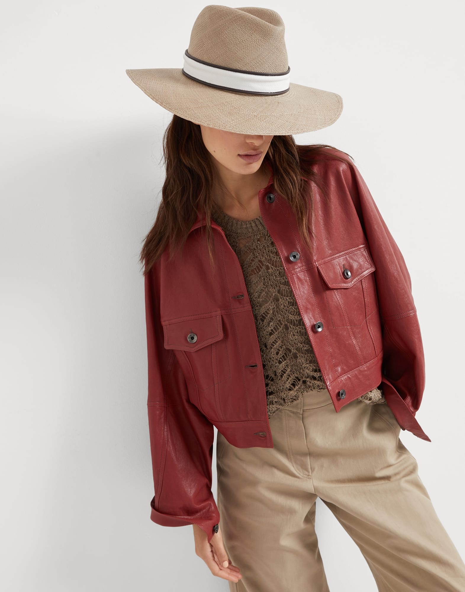 Polished leather outerwear jacket with monili - 4