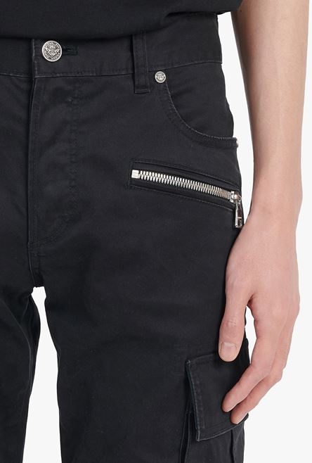 Faded black cotton cargo jeans with embossed Balmain logo - 7