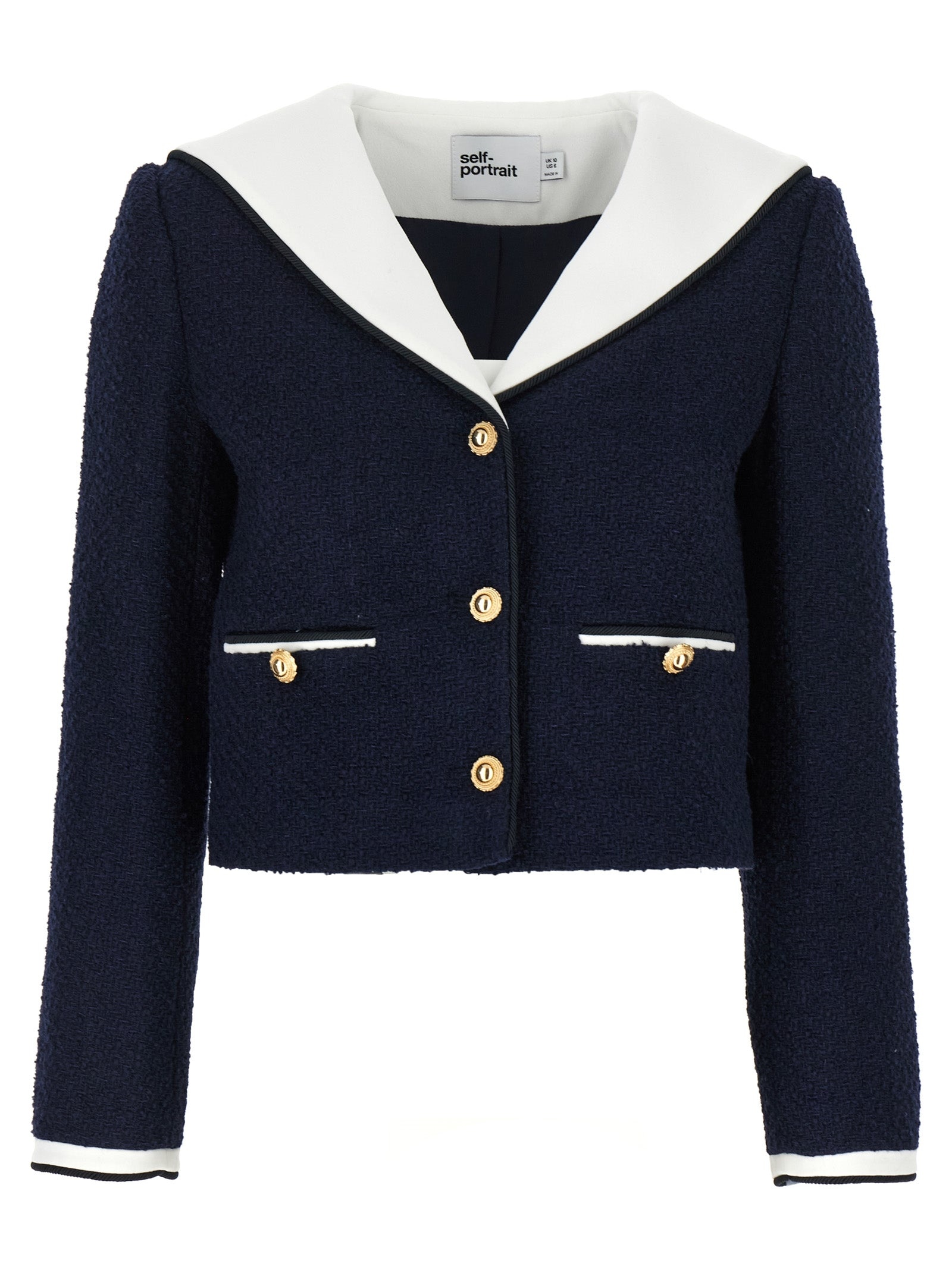 Navy Boucle Contrast Collar Blazer And Suits Blue - 1