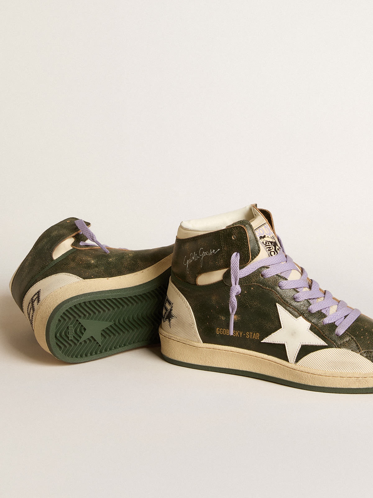 Women's Sky-Star Pro in green leather with white star - 3