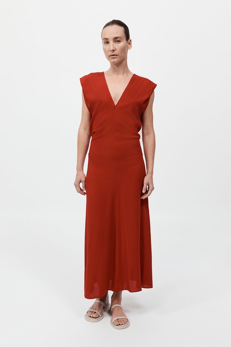 Plunge Drape Dress - Rosso - 2