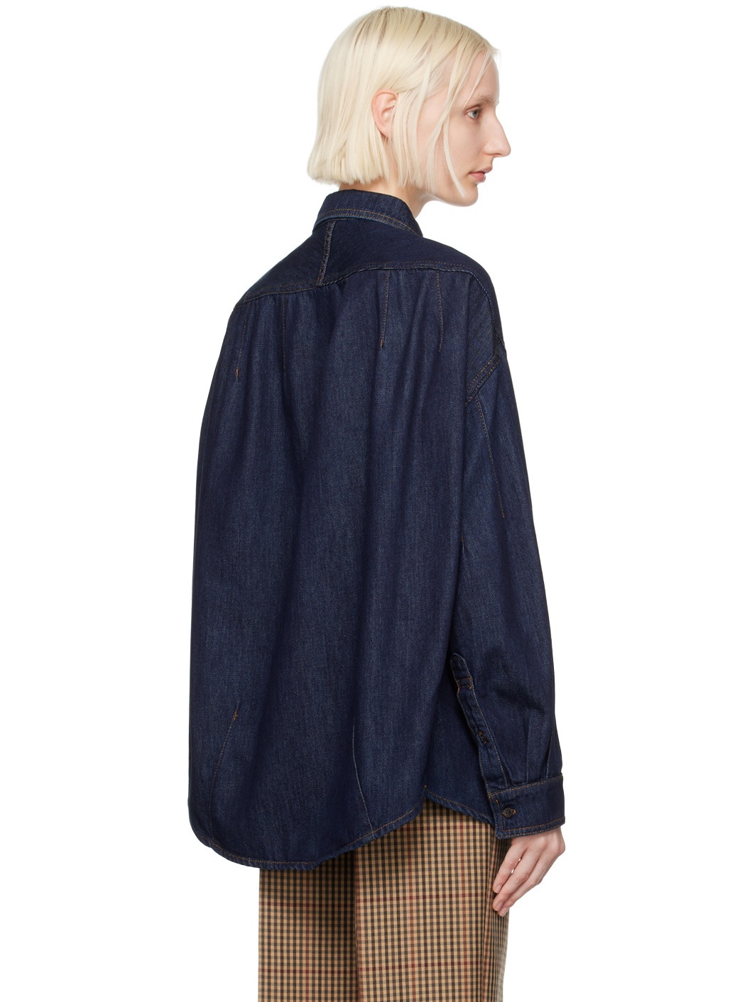 Navy Darted Denim Shirt - 3