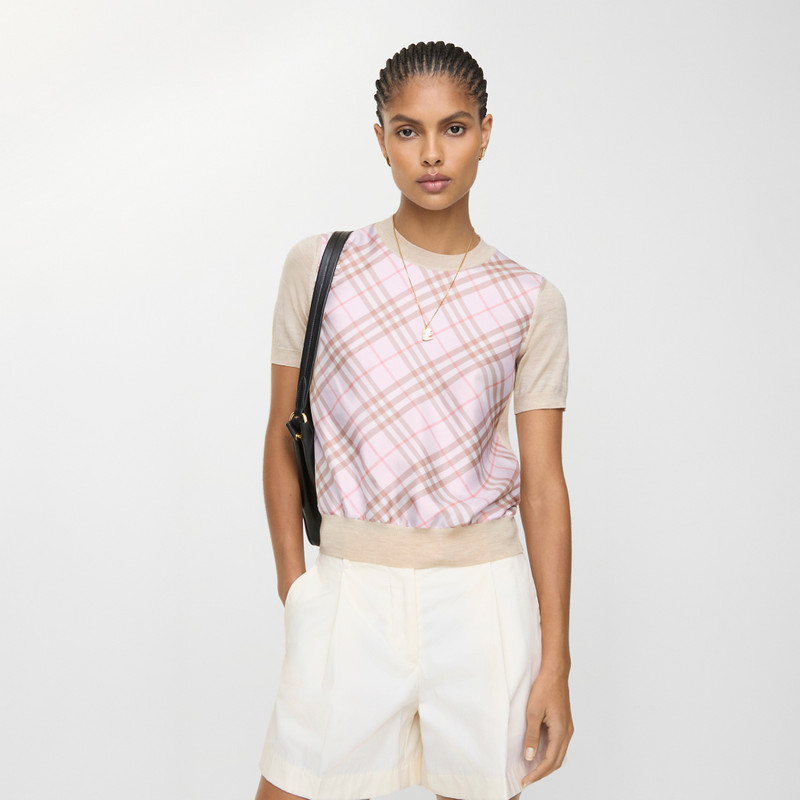 Burberry Check Panel Wool Silk Top outlook