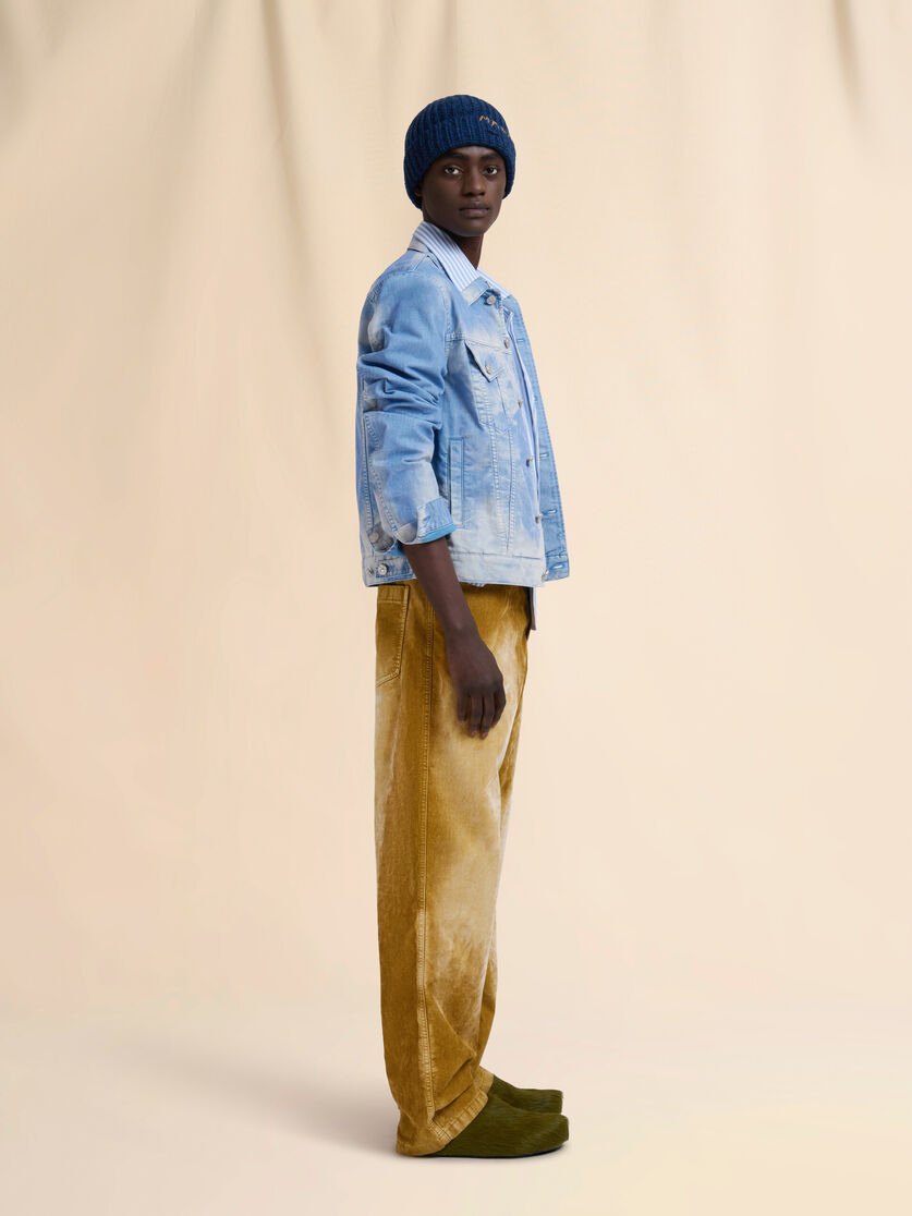 BROWN FLOCKED DENIM TROUSERS WITH BACK ADJUSTER - 5