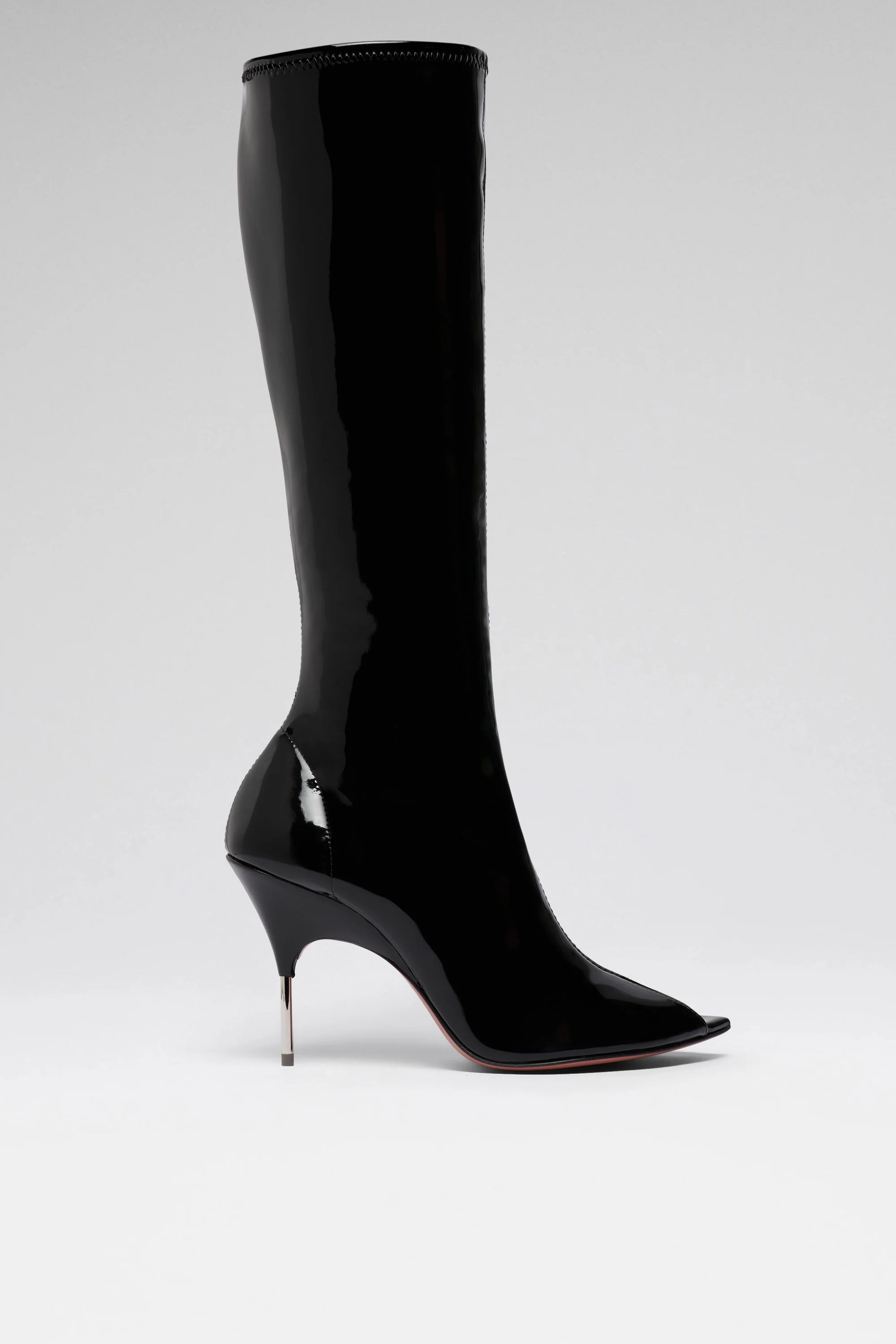 BRUNA STRETCH BOOT 95 BLACK LATEX AND SHINY SILVER HEEL - 1