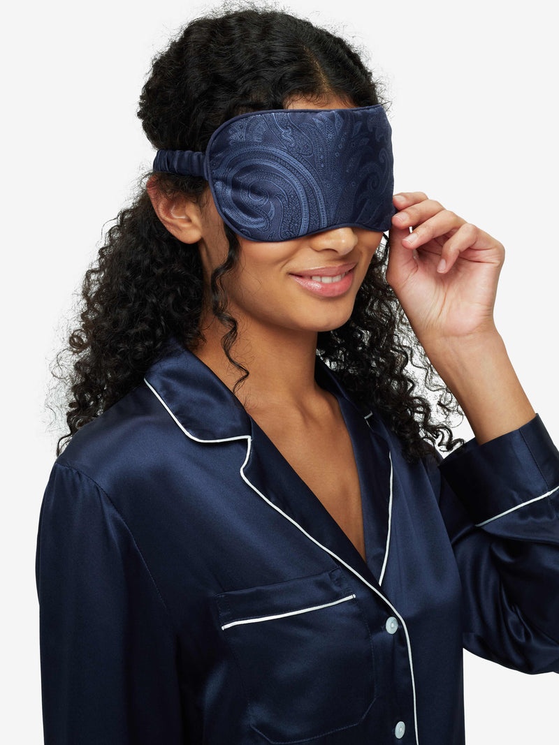 Eye Mask Verona 57 Silk Jacquard Navy - 5