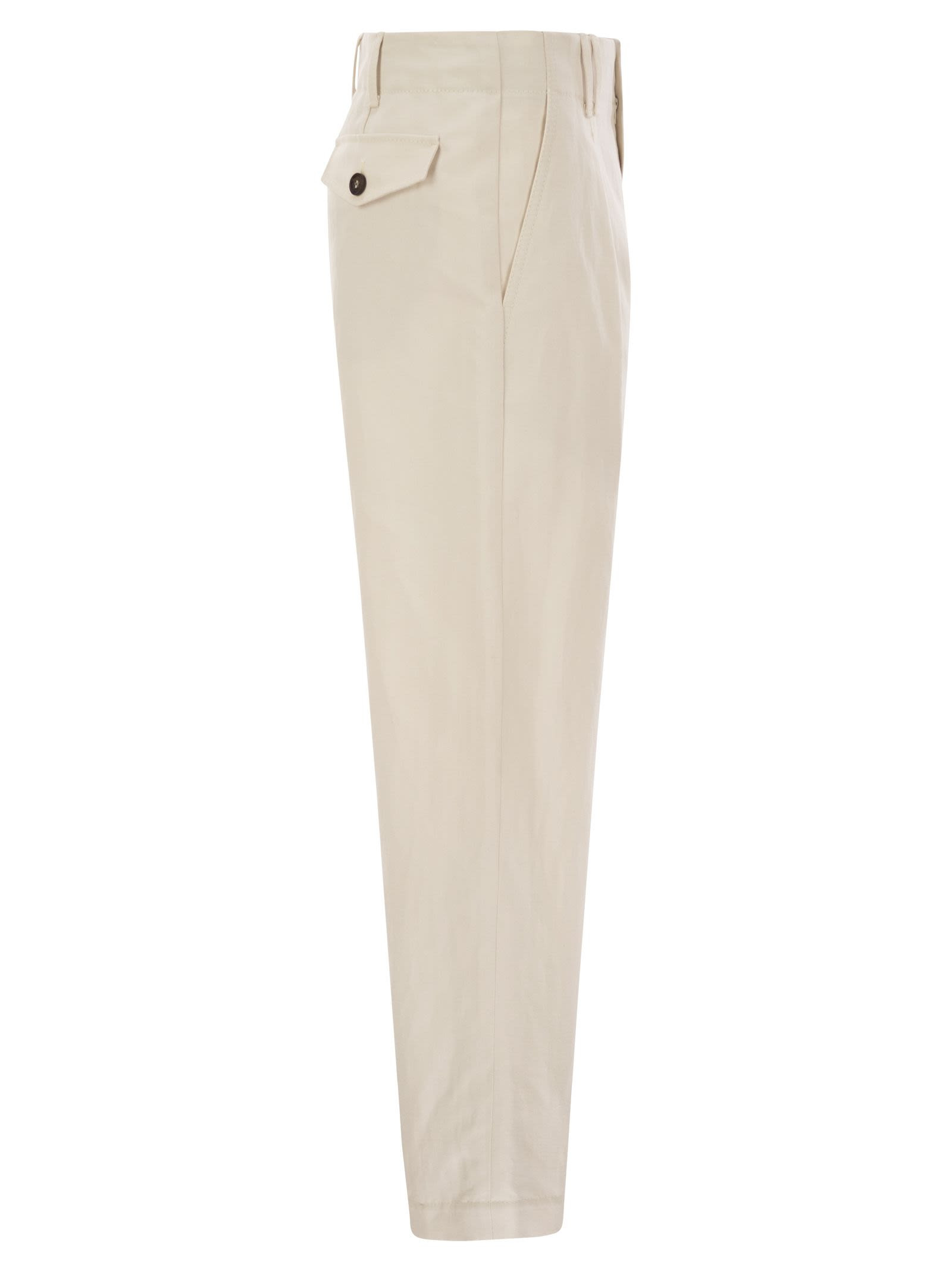 Brunello Cucinelli Women Pleated Chino Trousers In Cotton Canvas And Linen - 3