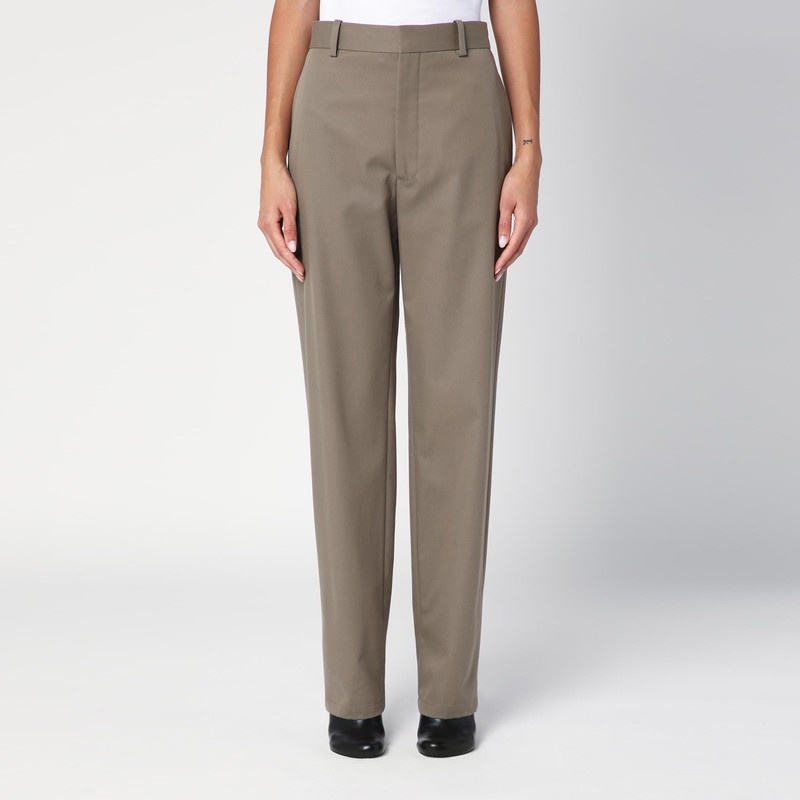 パンツ LOEWE BROWN KHAKI SILK AND COTTON TROUSERS Loewe Brown khaki silk and cotton trousers | thedoublef