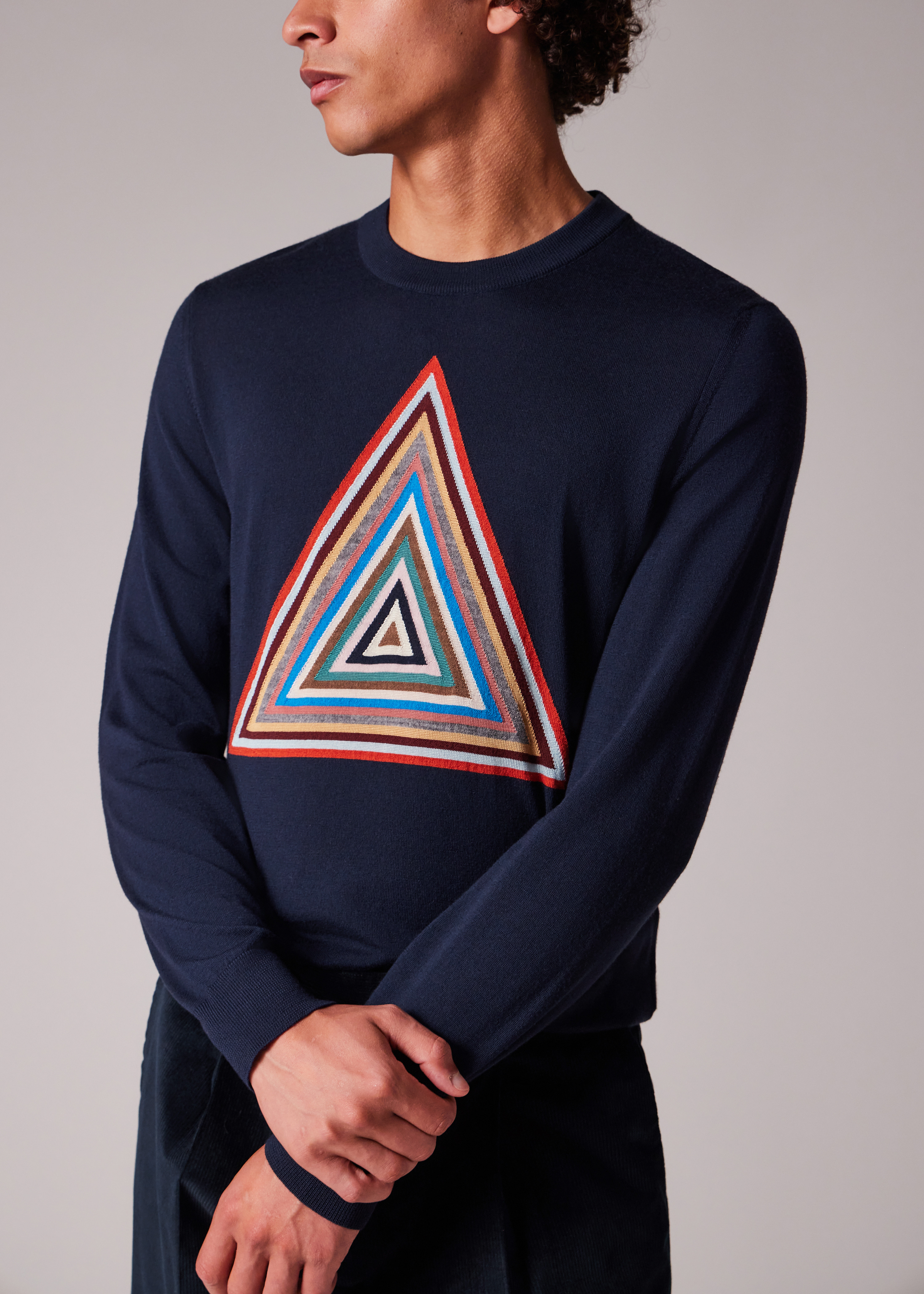 Navy Wool 'Pyramid Stripe' Intarsia Sweater - 6
