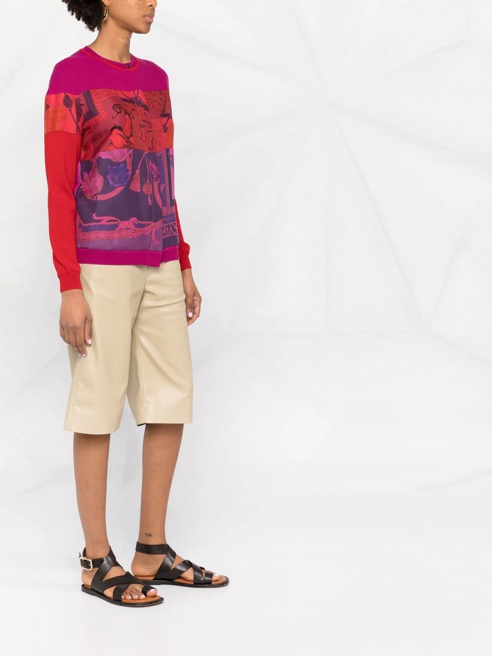 heritage-print panelled cardigan - 4