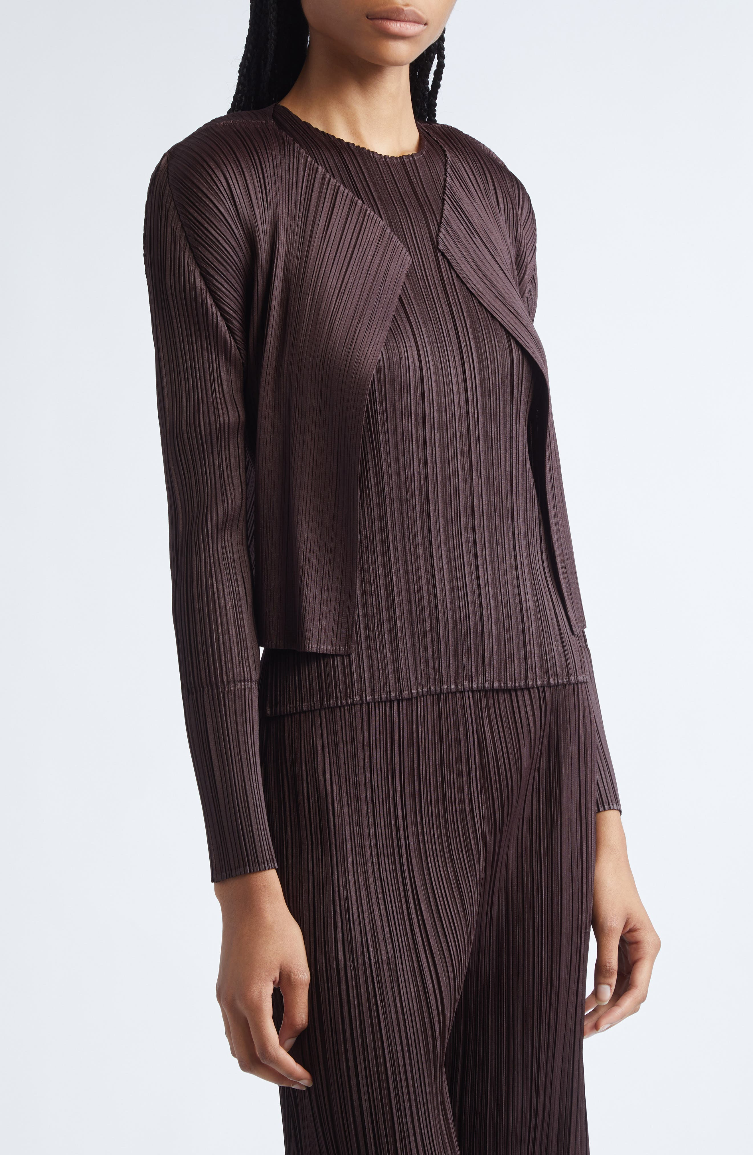 Pleats Please Issey Miyake Monthly Colors July Pleated Open Front Cardigan in Dark Brown at Nordstro - 5