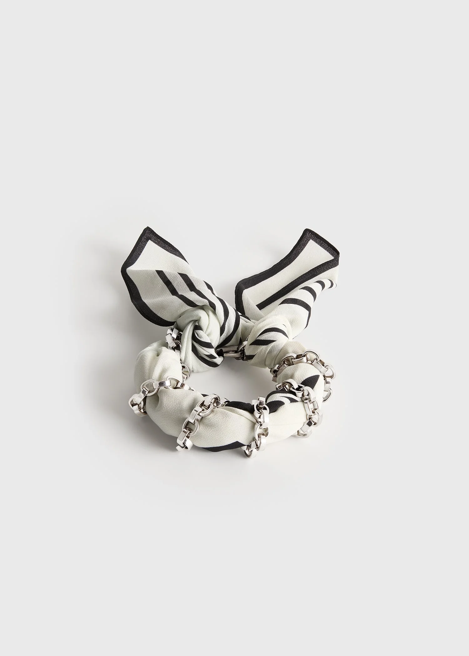 Silk scarf bracelet ecru/black/silver - 1