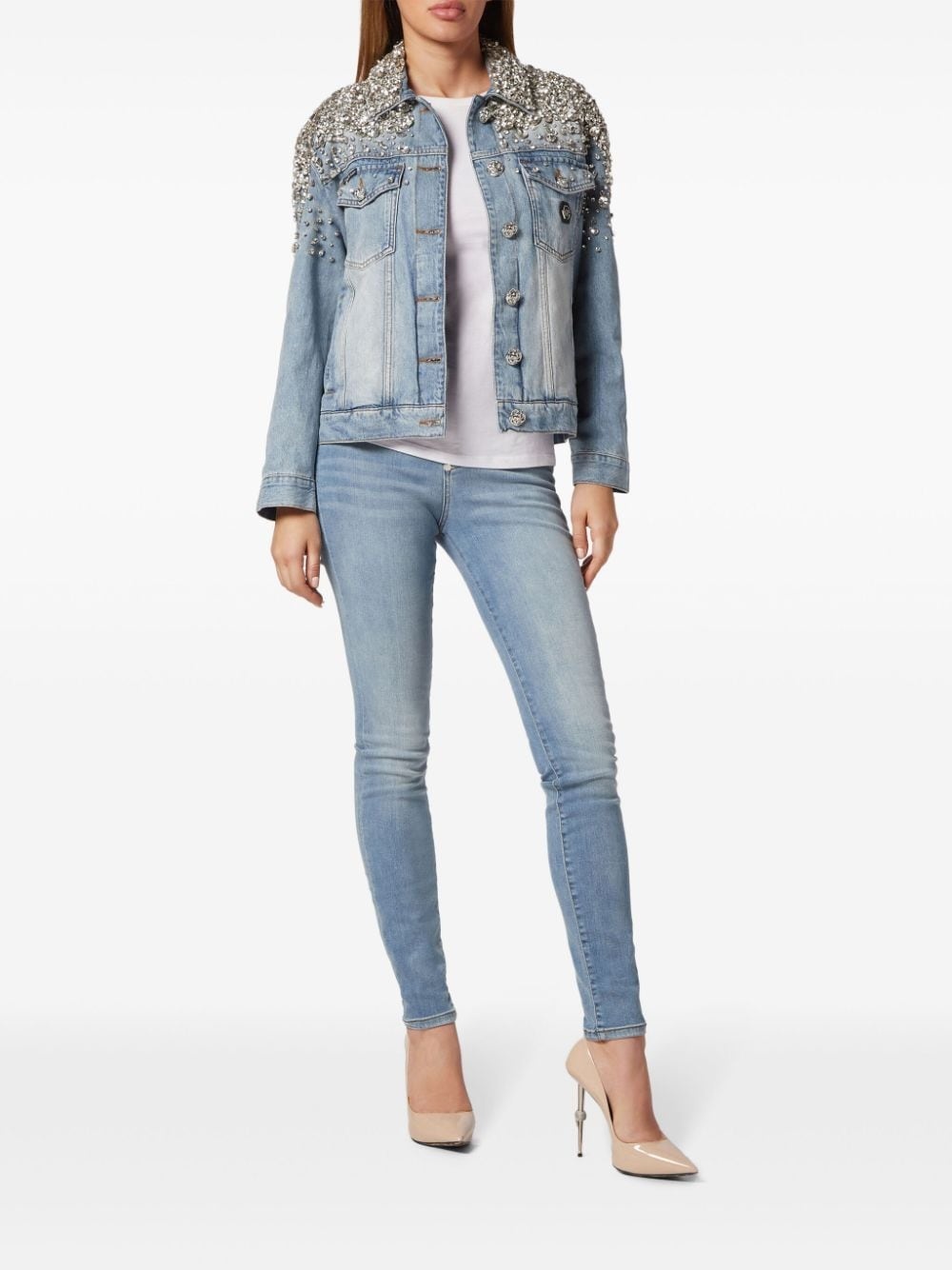 crystal-embellished denim jacket - 2