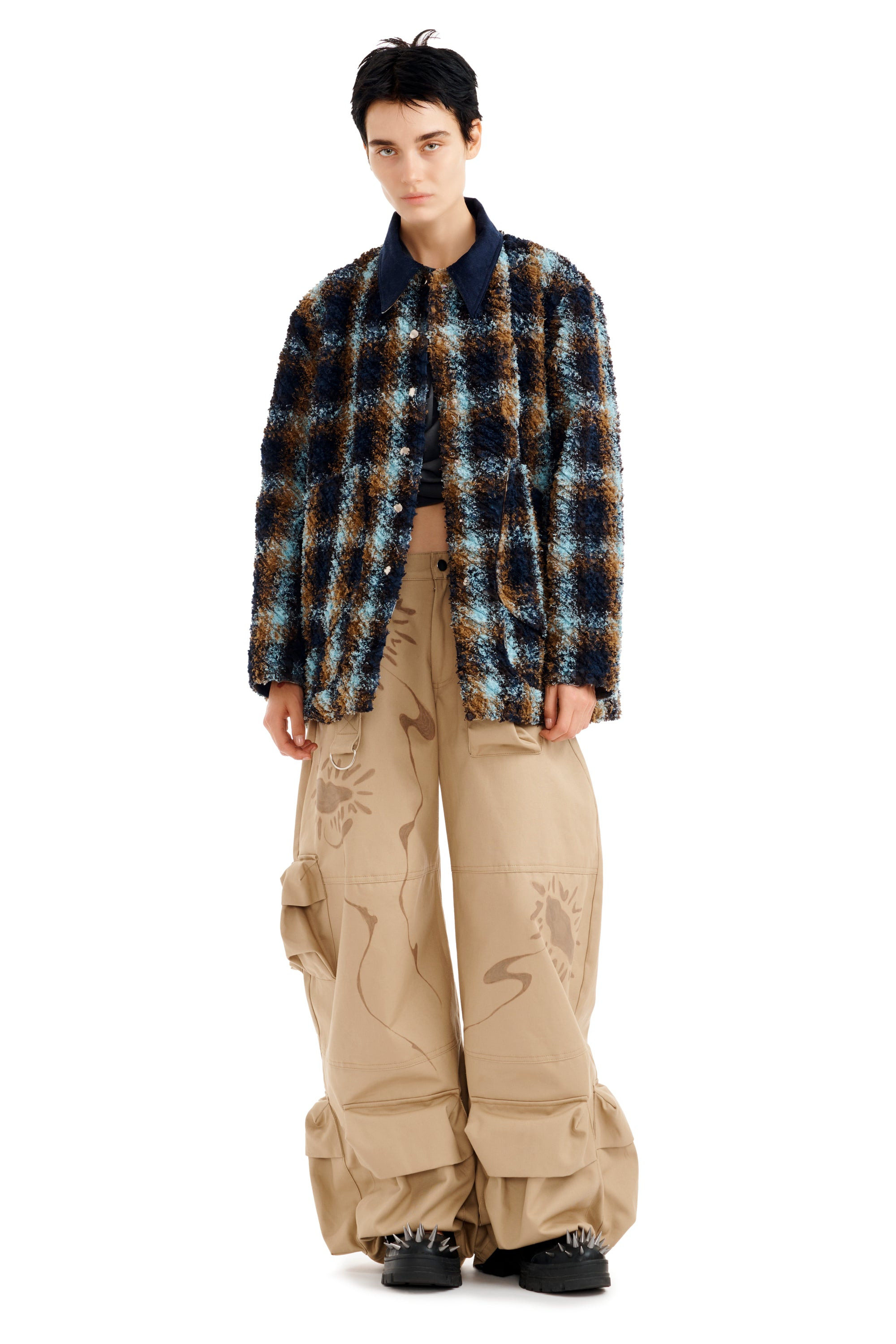 NAVY CAMEL PLAID STABLE JACKET - 8
