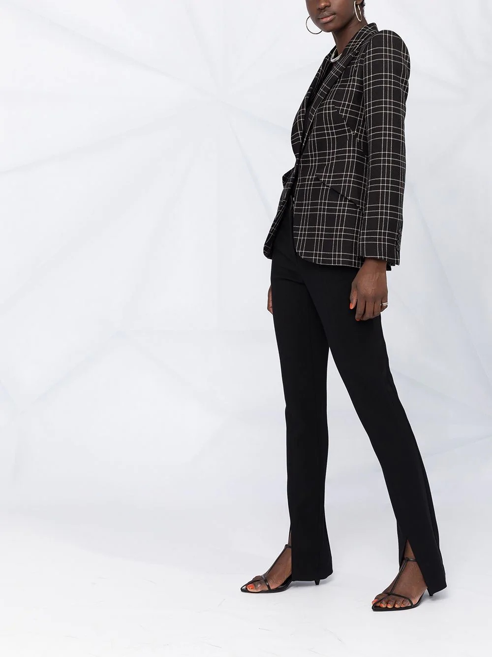 check-print fitted blazer - 4