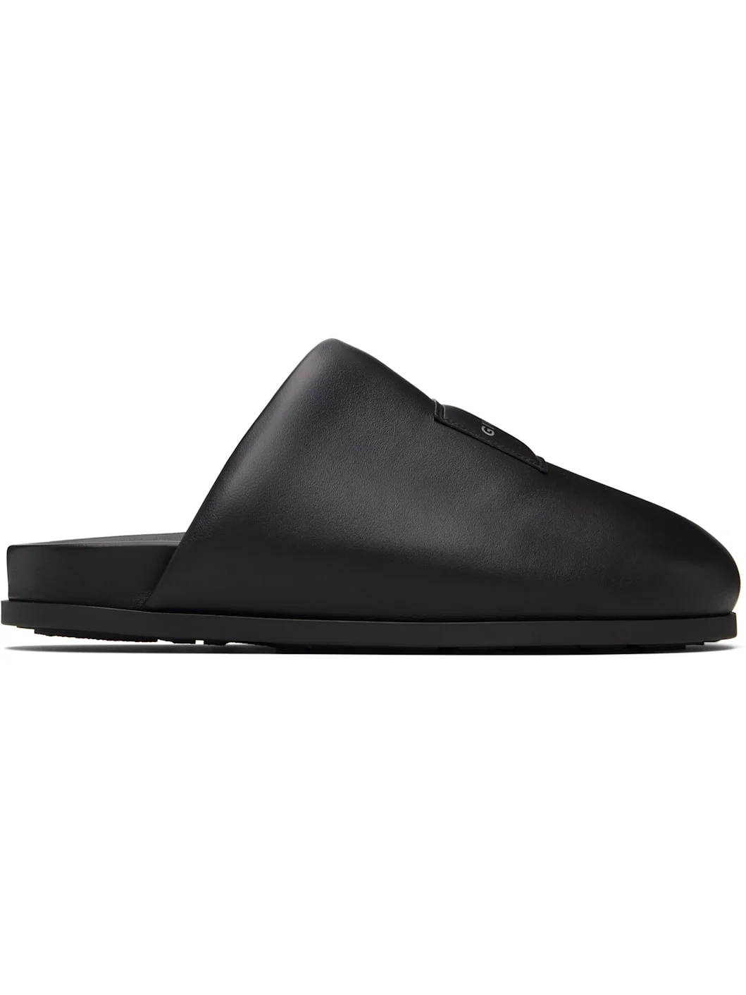 Black Puffy Nappa Leather Mule Loafers - 1