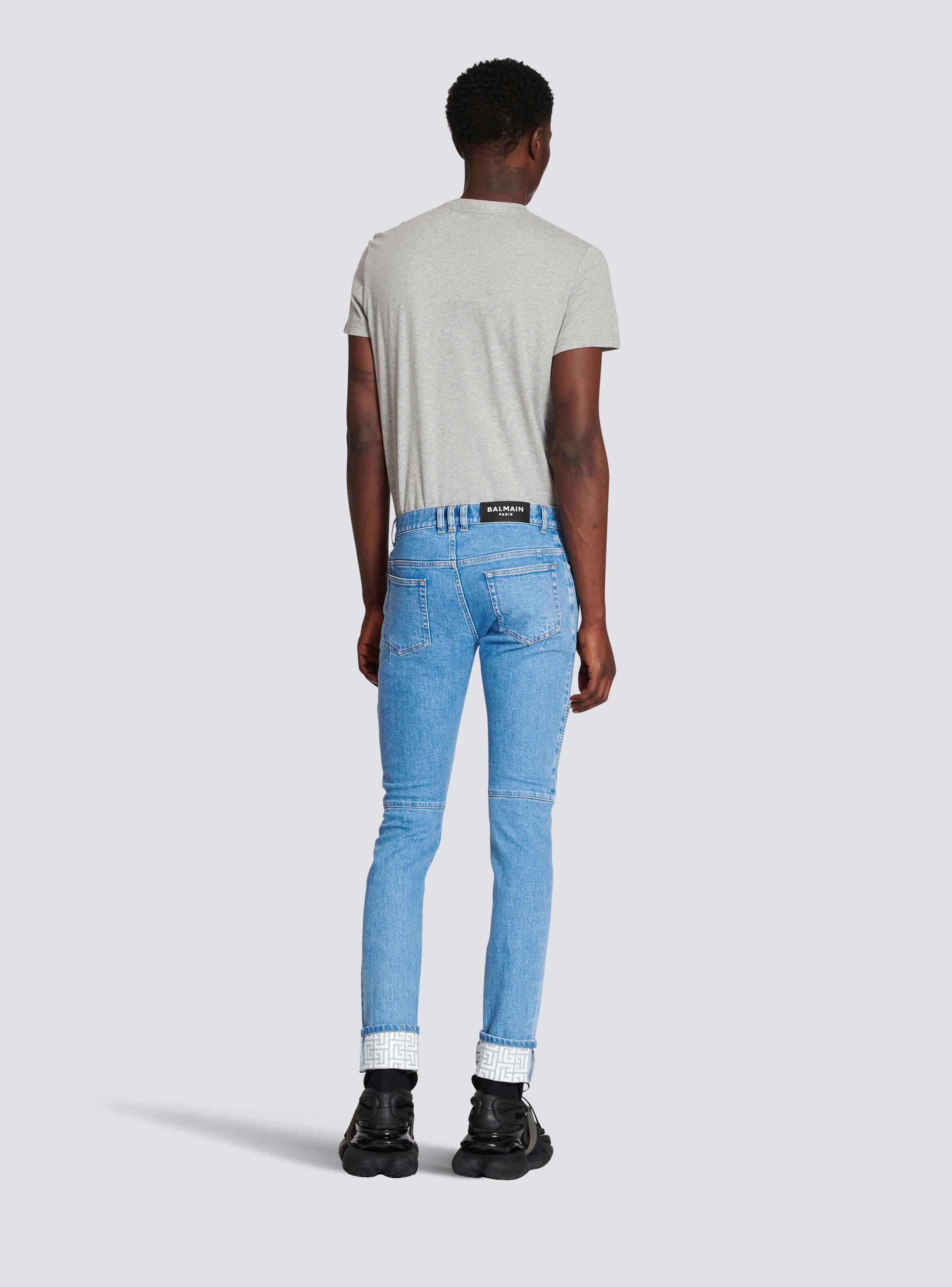 Slim cut ridged cotton jeans with Balmain monogram hem - 4