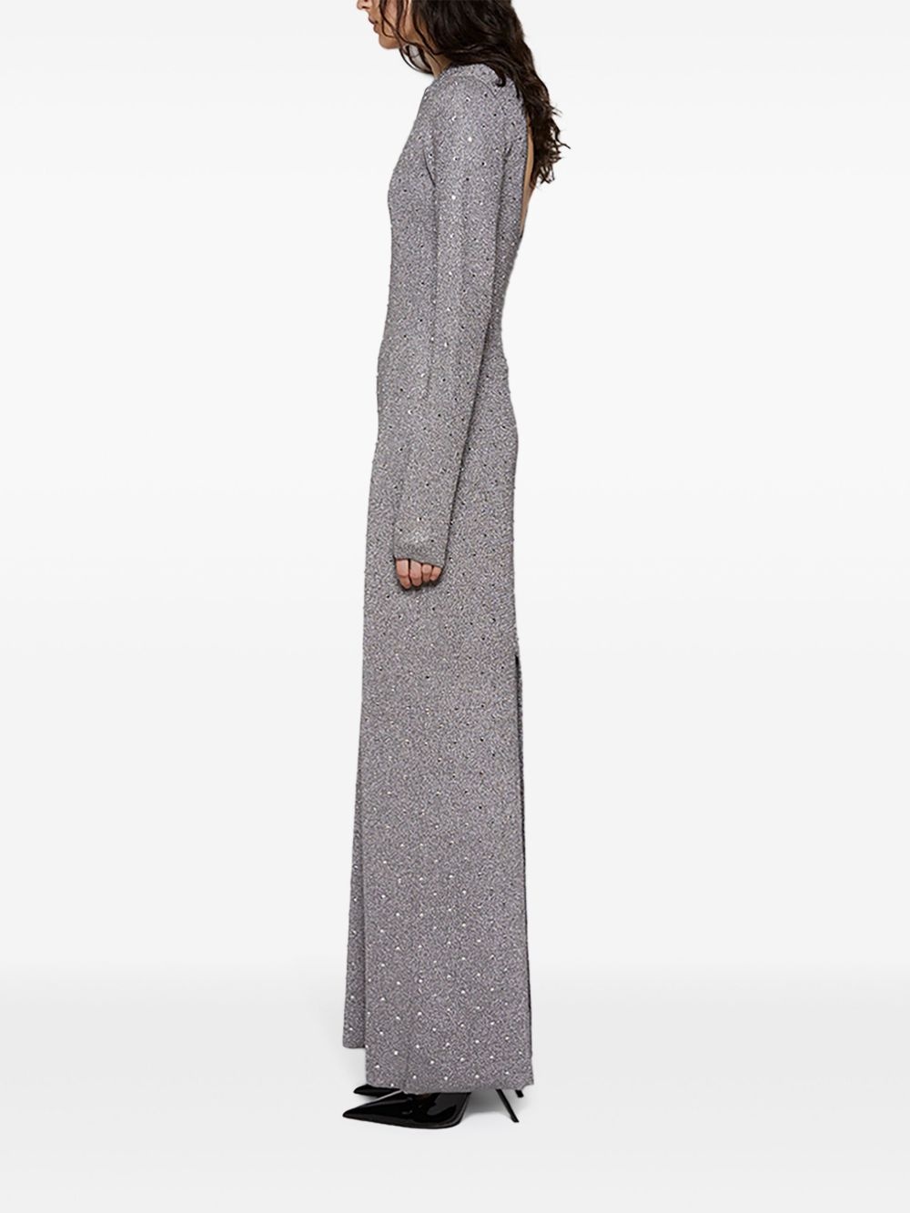 rhinestone-embellished open-back maxi dress - 4