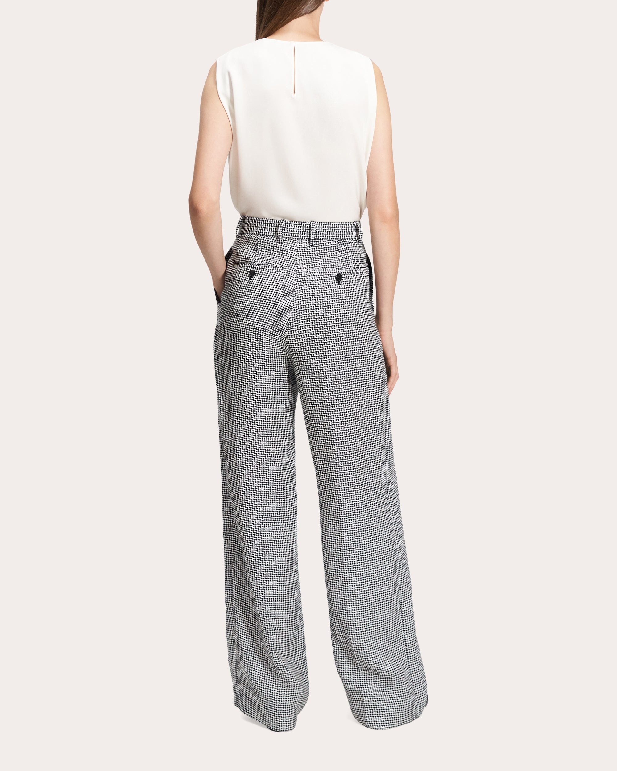 Houndstooth Linen Creased Straight-Leg Trousers - 4