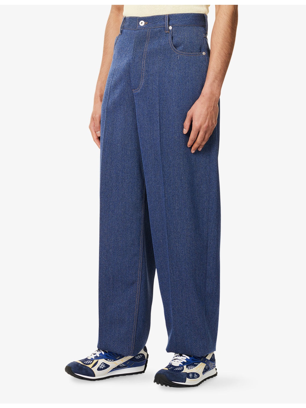Wide-Leg Five-Pockets Wool and Cotton Trousers - 3