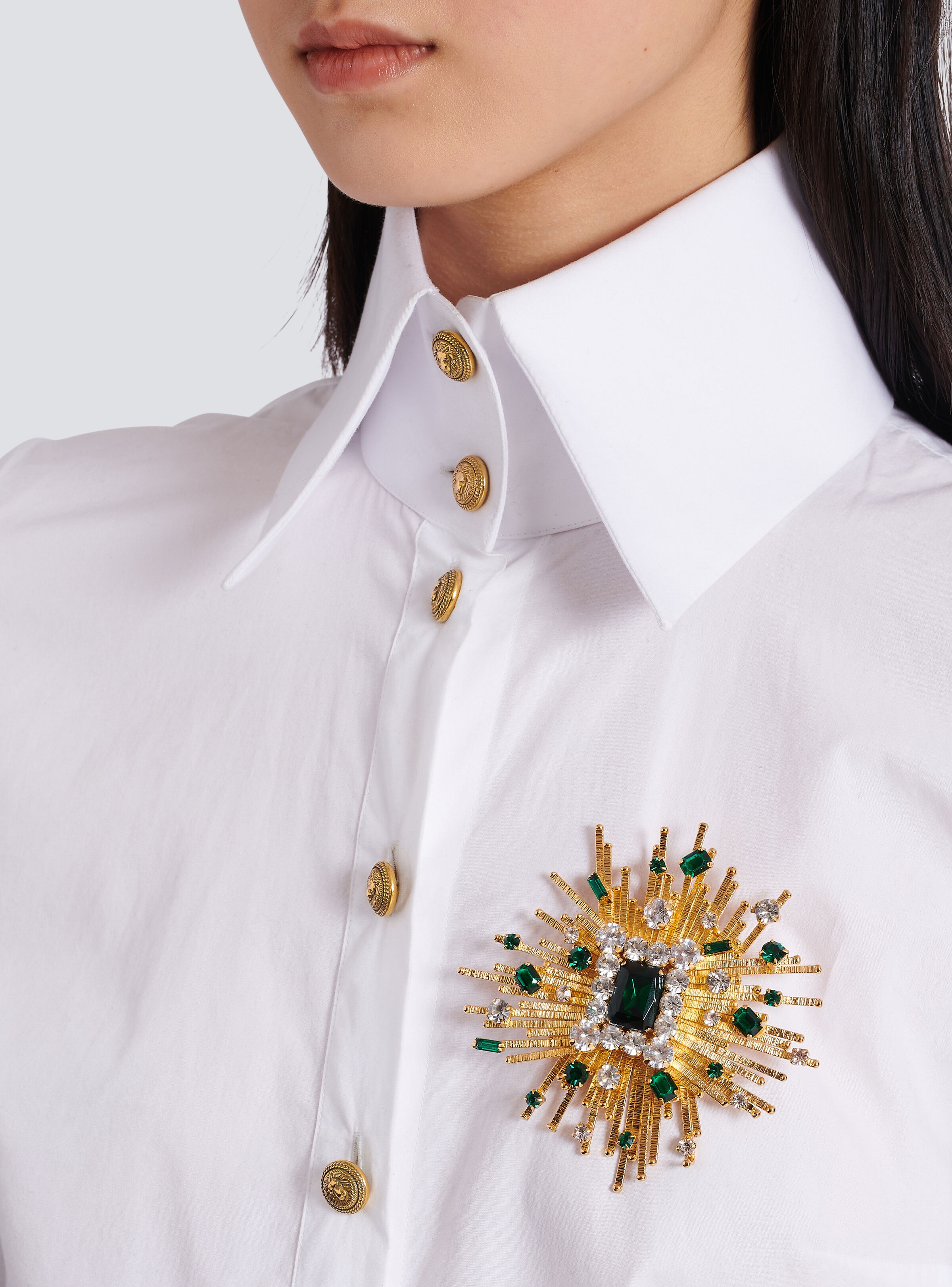 Geometric brass and crystal brooch - 3
