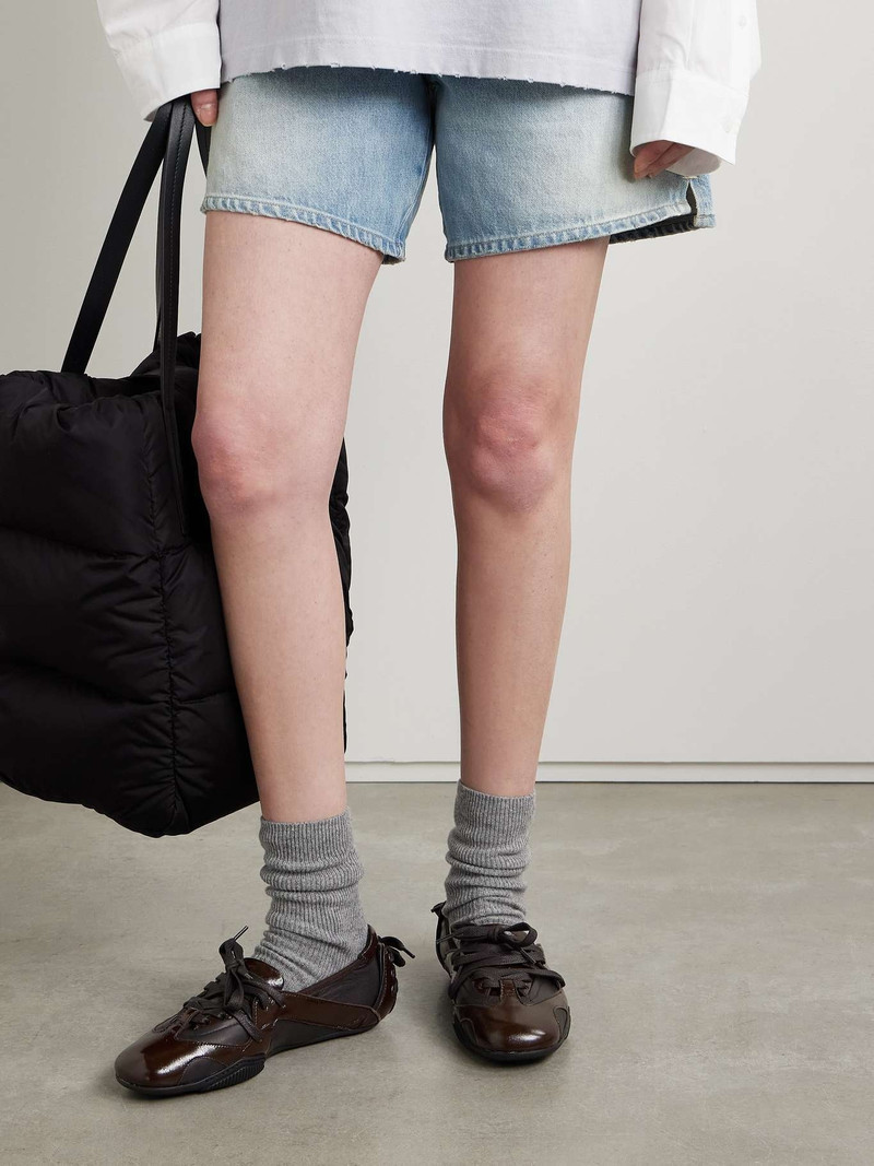 Acne Studios Paneled smooth and patent-leather sneakers Brown outlook