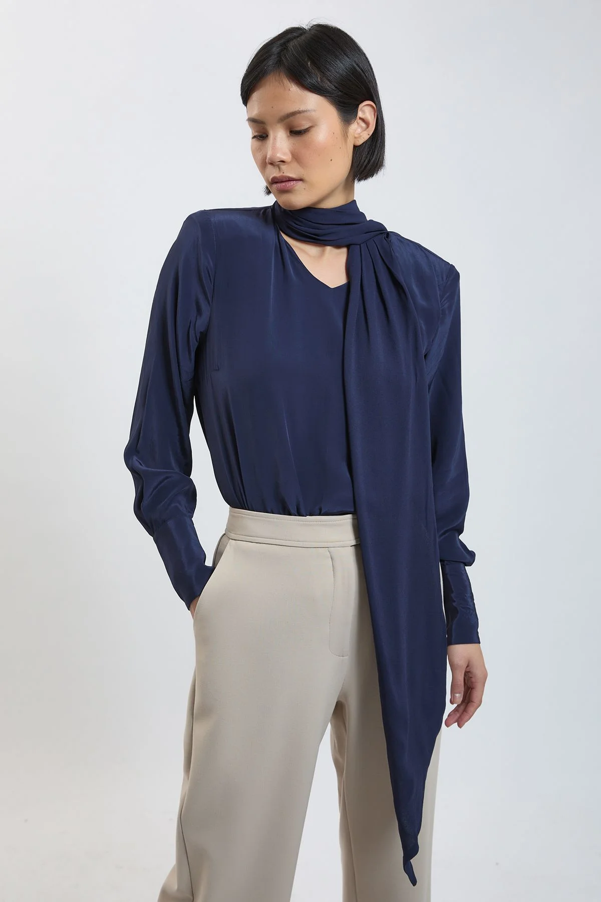 Petite Scarf Detail Viscose Top - 1