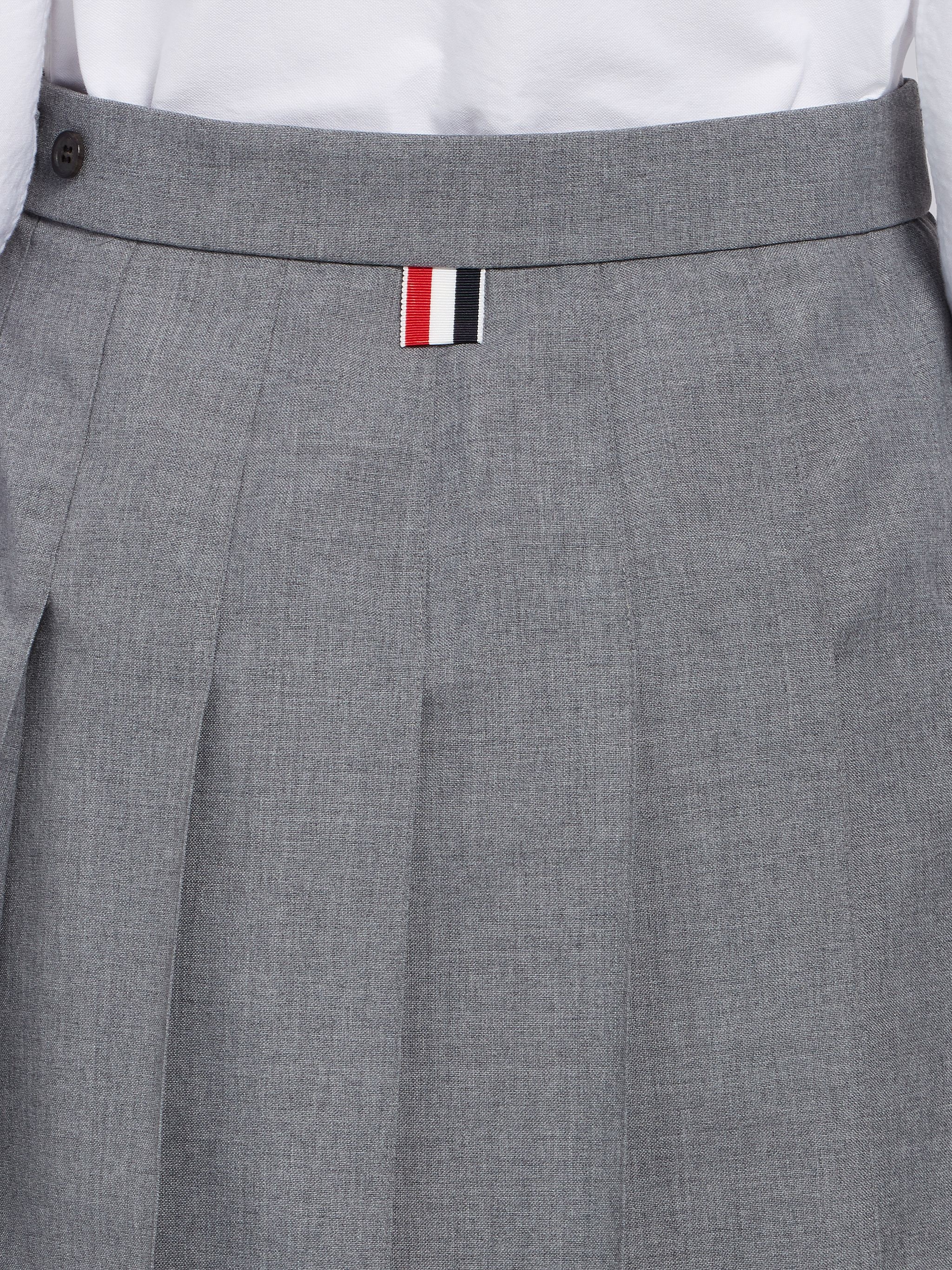 Medium Grey School Uniform Plain Weave Grosgrain Stripe Dropped Back Pleated Mini Skirt - 6