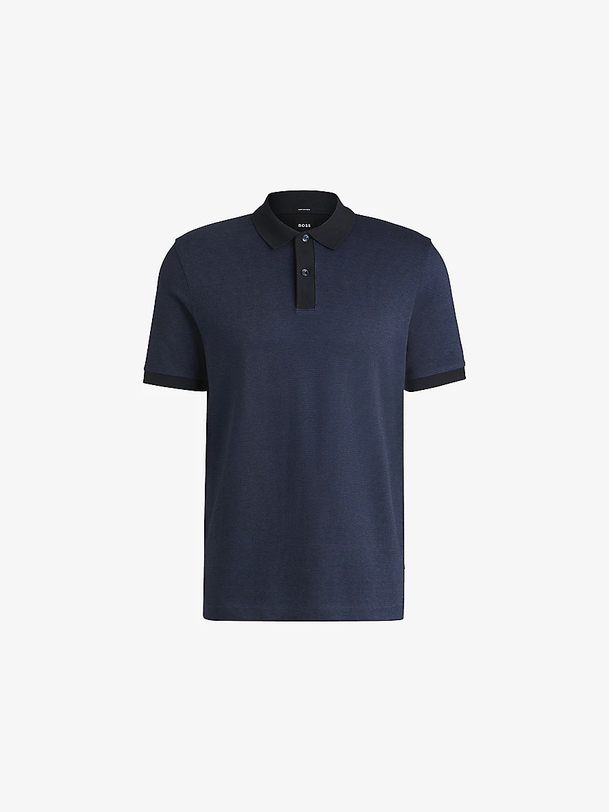 Short-sleeved contrast-trim cotton polo shirt - 1
