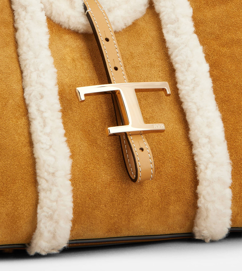 T TIMELESS SHOPPING BAG IN SUEDE MINI - BROWN, WHITE 5