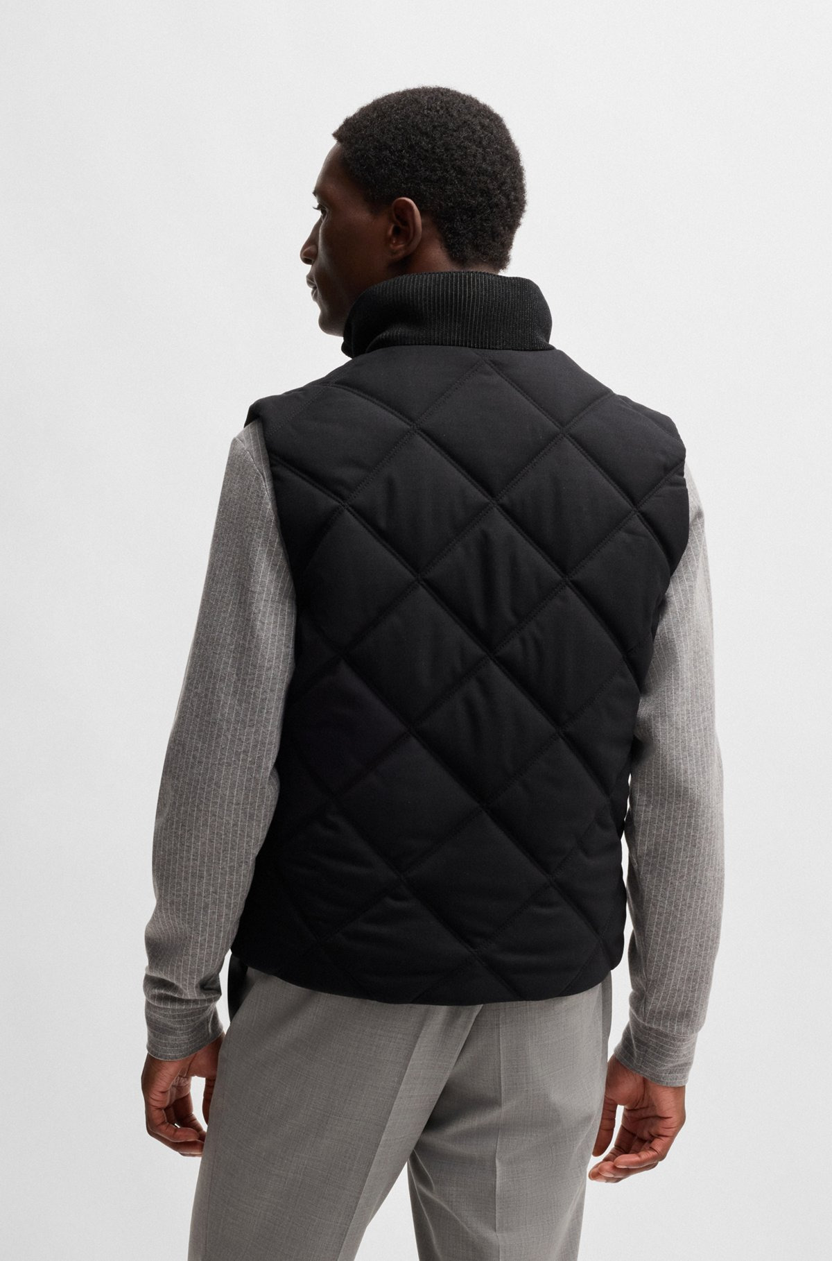 DIAMOND-QUILTED GILET WITH RIBBED-COTTON TRIMS - 4