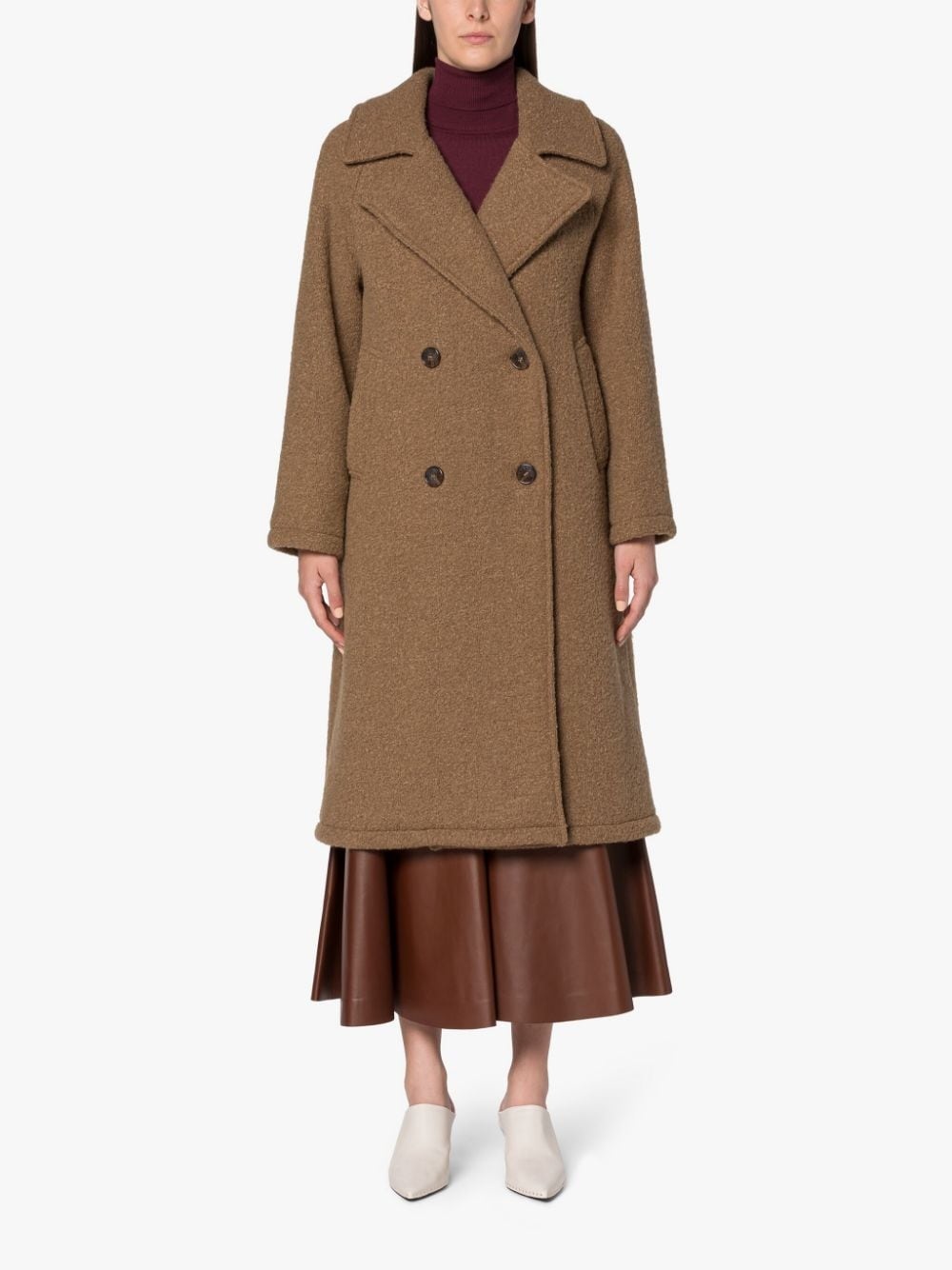 ROBINA BEIGE VIRGIN WOOL BLEND DOUBLE BREASTED COAT - 3