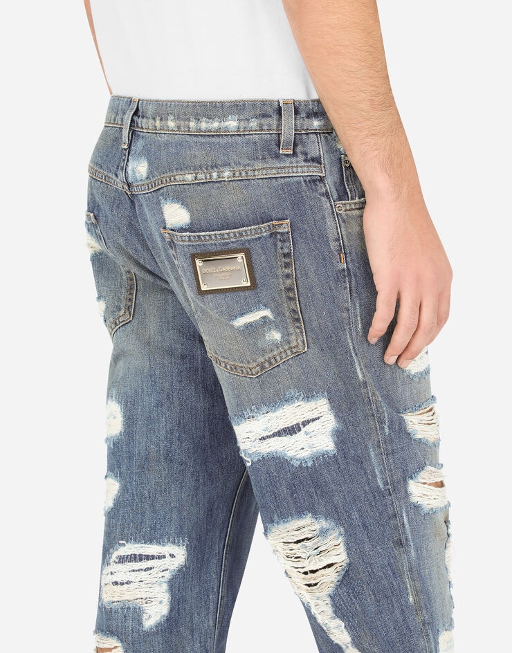 Loose blue wash jeans with rips - 5