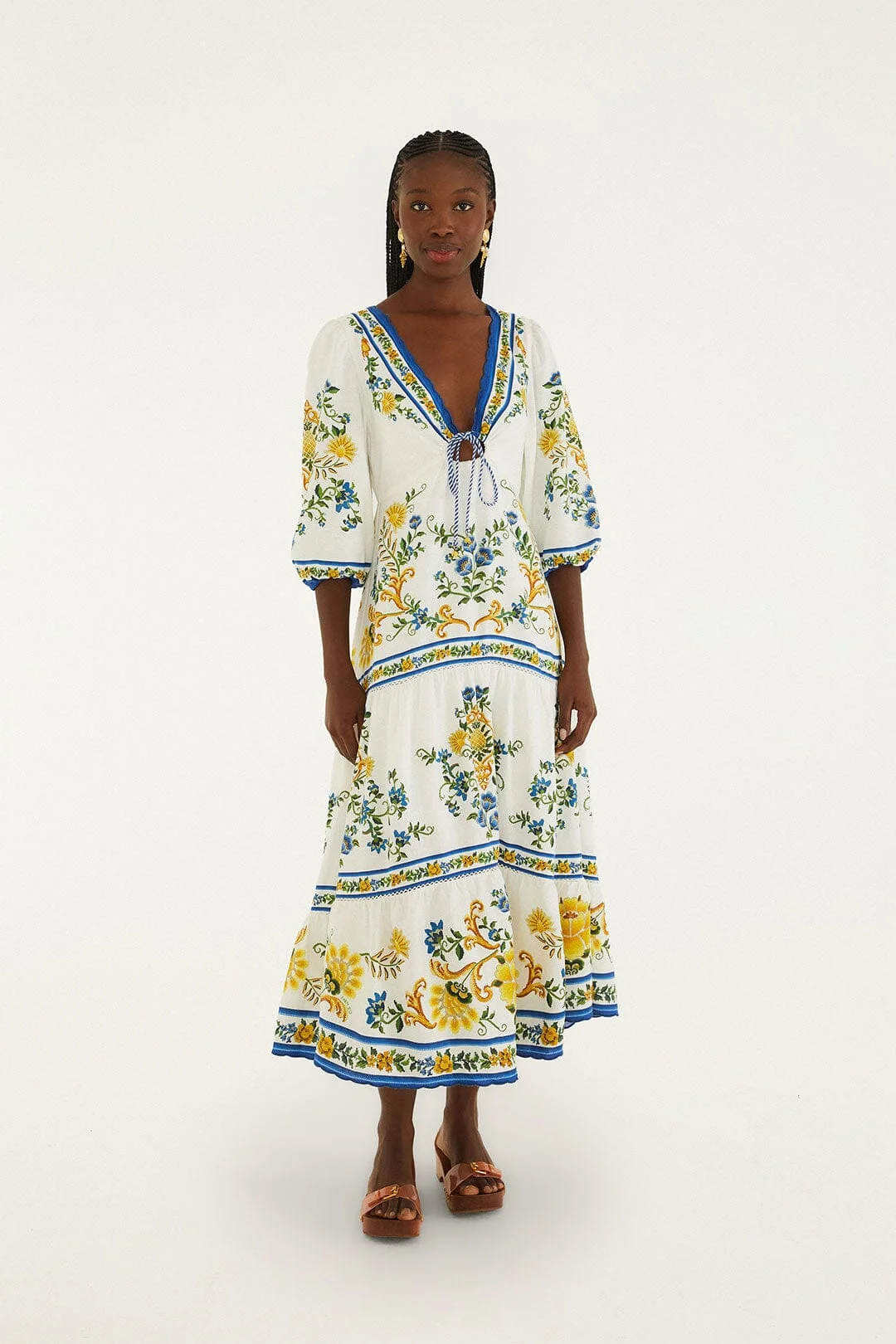 Off-White Emily Floral Tapestry Drawstring Midi Dress - 1