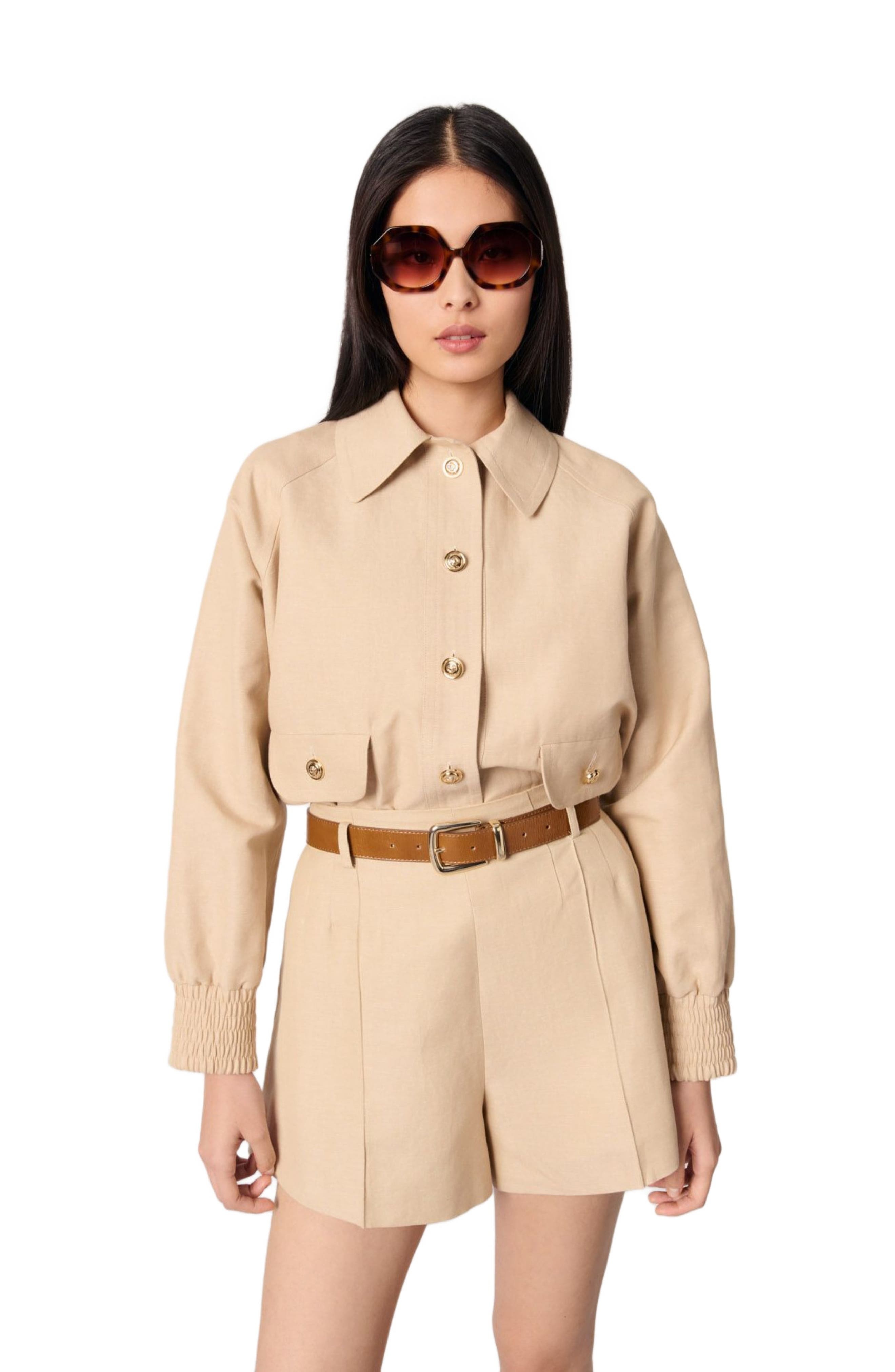 maje Linen and cotton shorts with darts in Beige at Nordstrom - 2