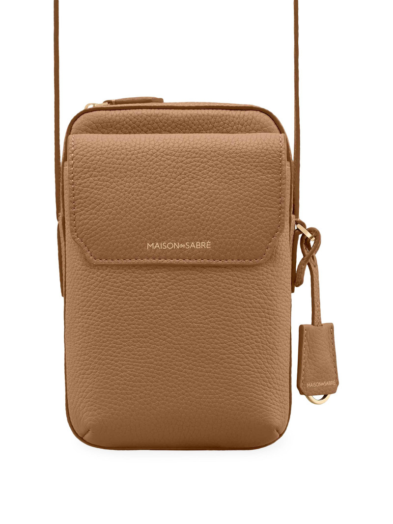 Leather Zip Phone Pouch - Sandstone Brown 4