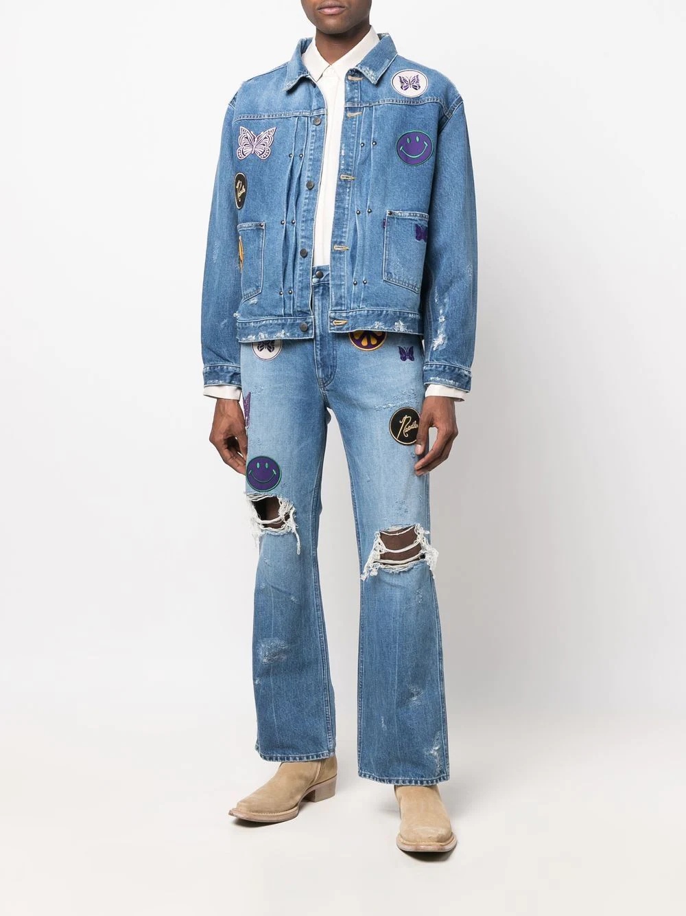 mixed-patches denim jacket - 2