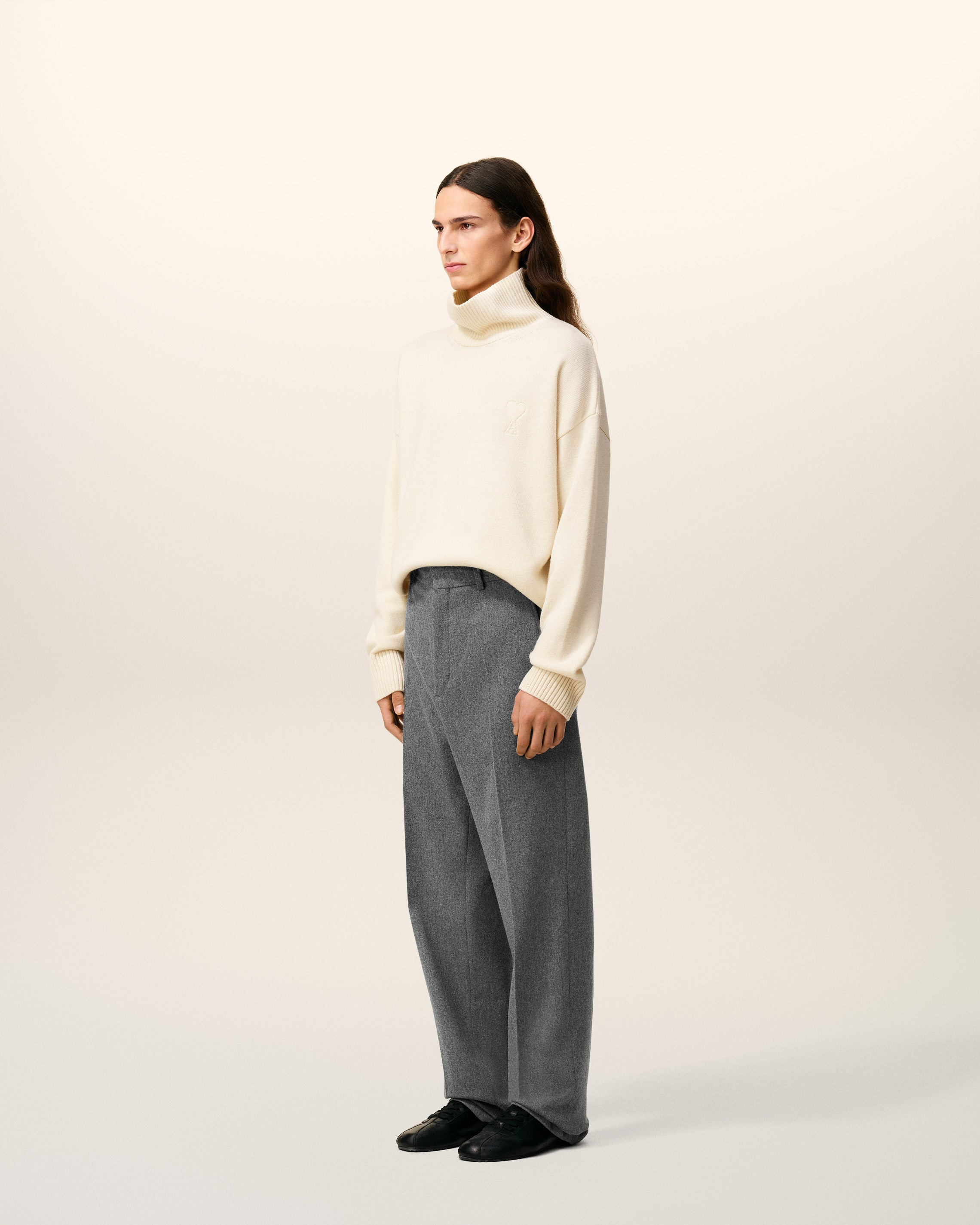 GREY WOOL WIDE TROUSERS - 6