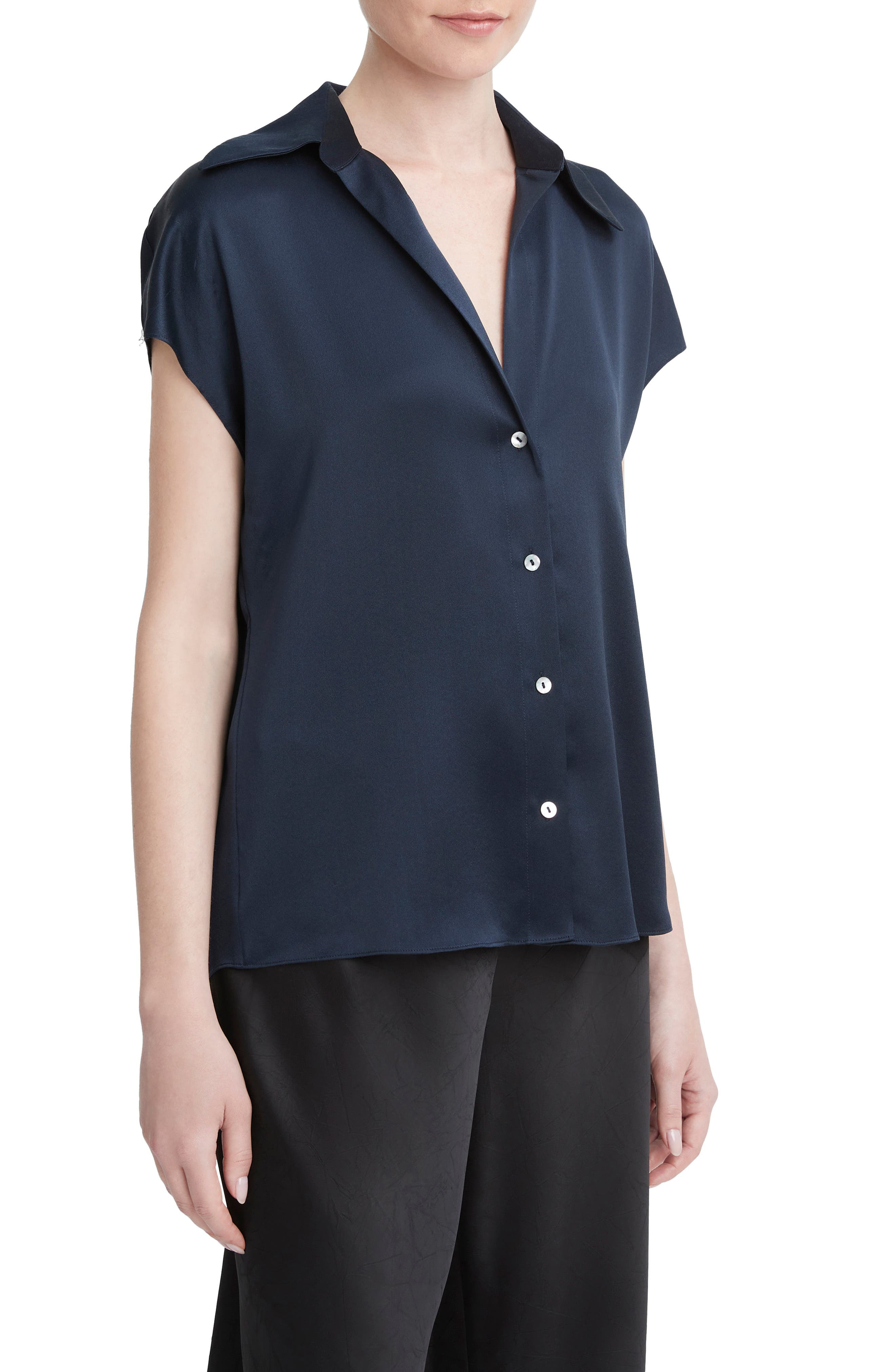 Cap Sleeve Gathered Back Silk Blouse - 3