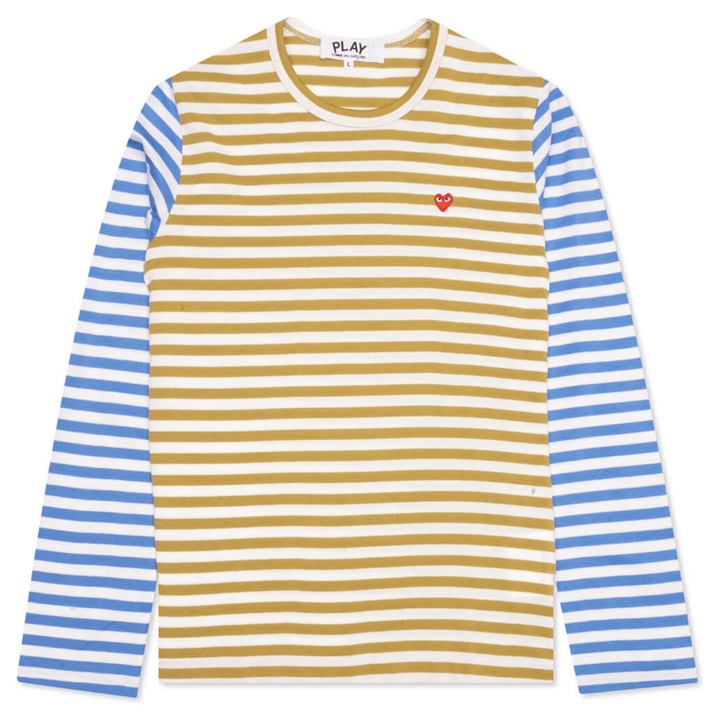 WOMEN'S BI-COLOR STRIPE T-SHIRT - OLIVE/BLUE - 1