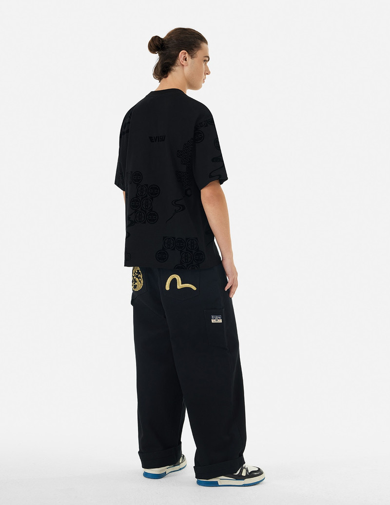 EVISU SEAGULL EMBROIDERY AND ALLOVER FLOCKING PATTERNS RELAX FIT T-SHIRT outlook