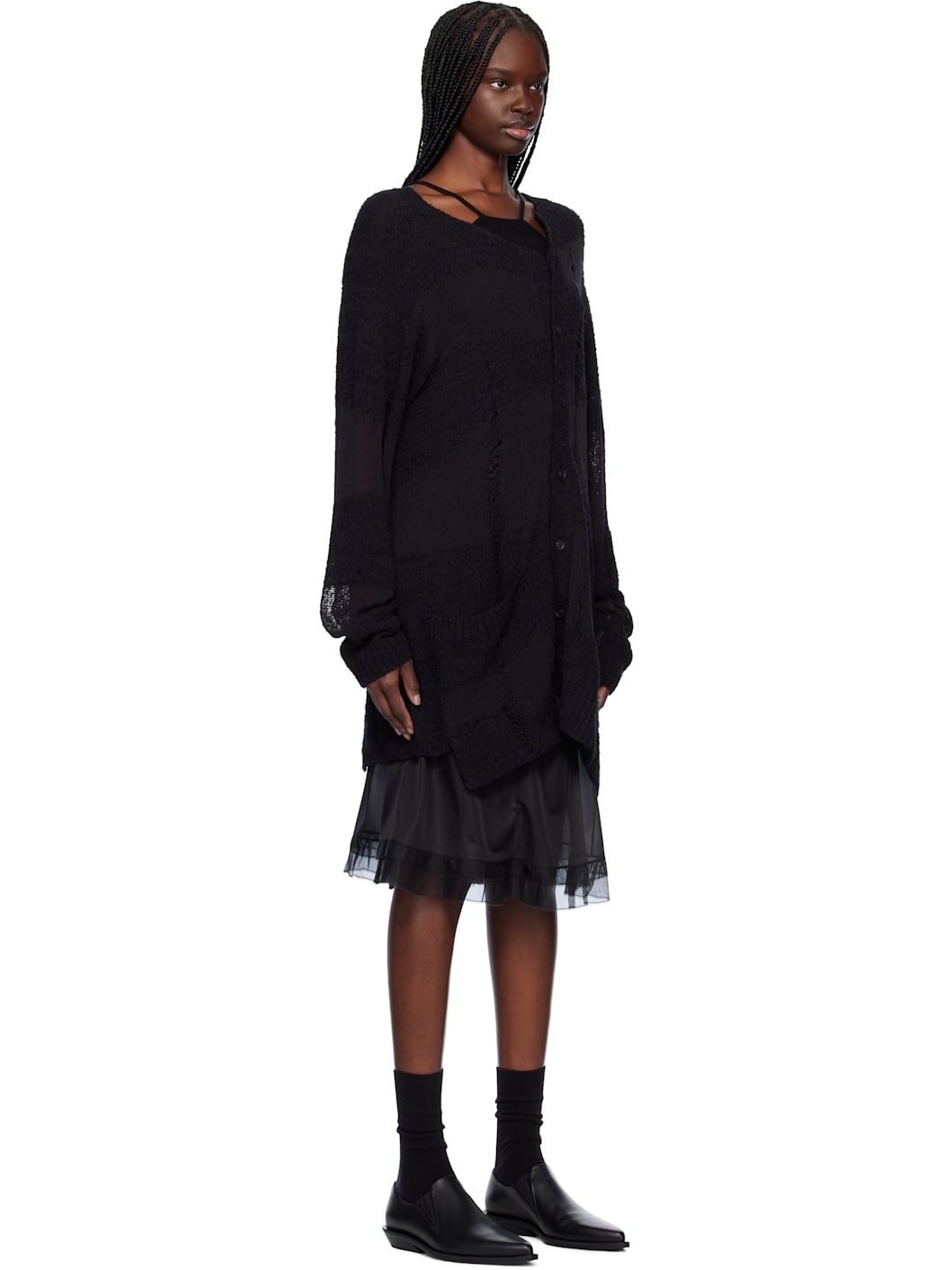 Black 5G Randome Damage Processed Cardigan - 2