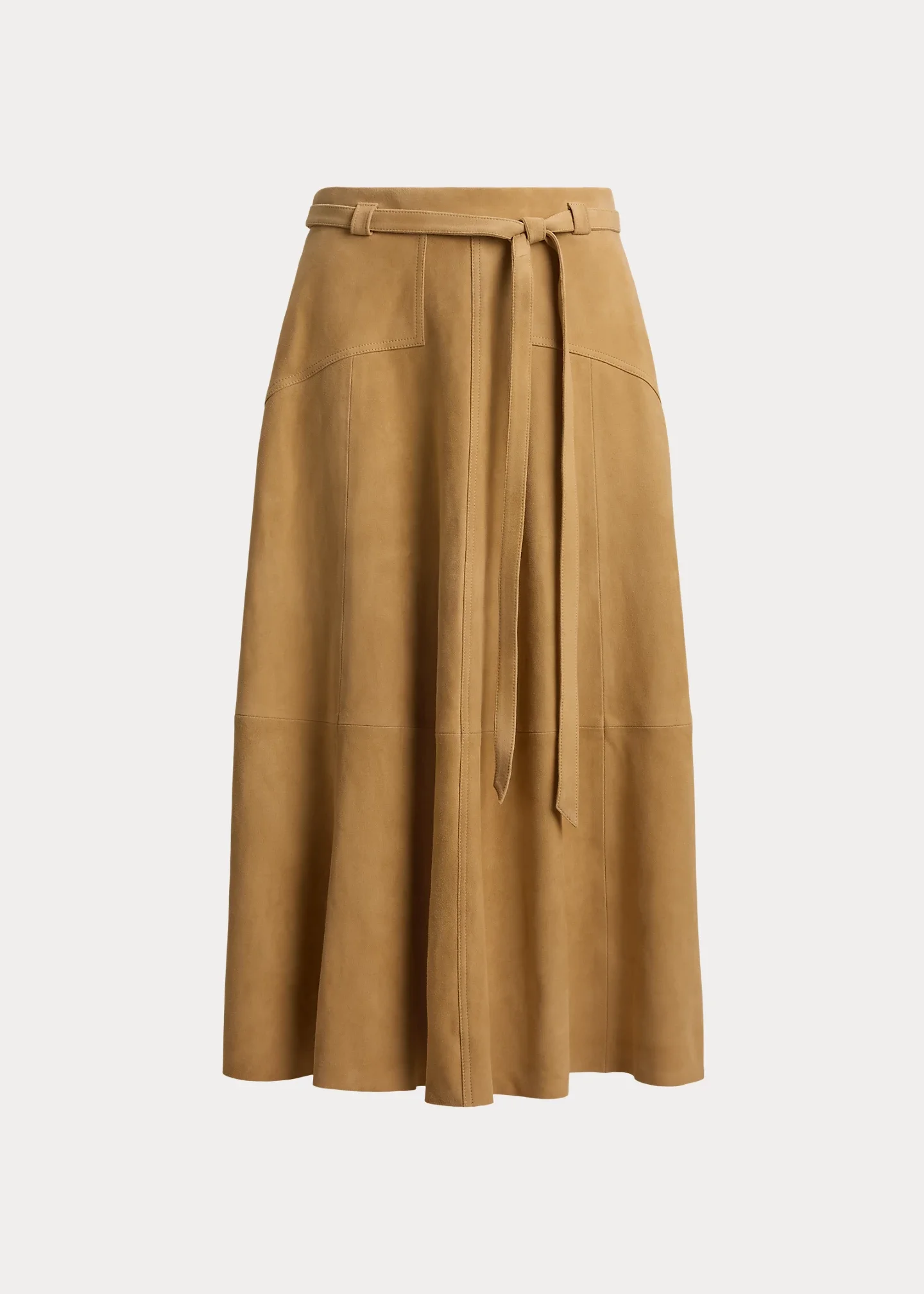 Belted Suede A-Line Skirt - 1