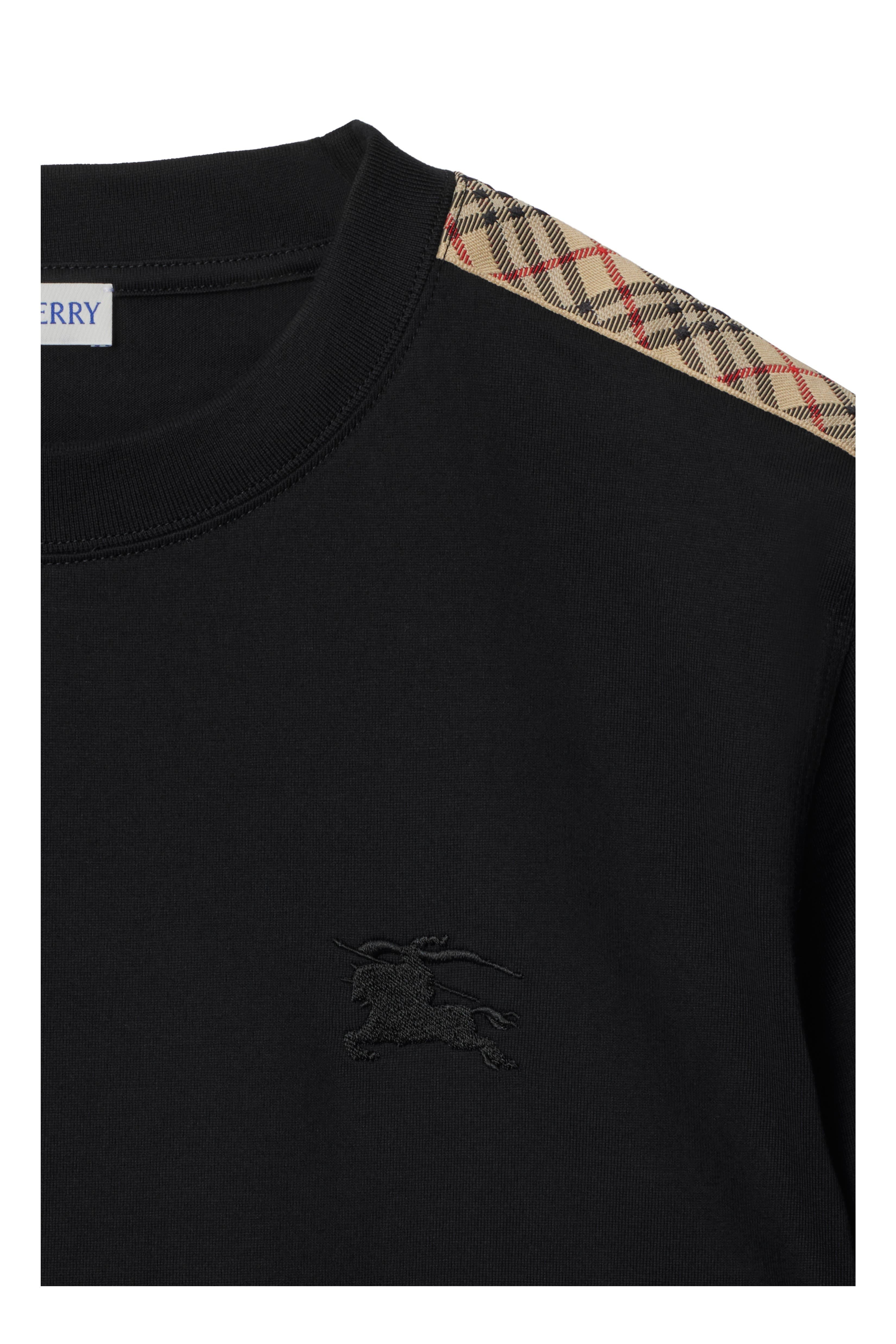 burberry Check Trim Cotton T-shirt in Black at Nordstrom - 6